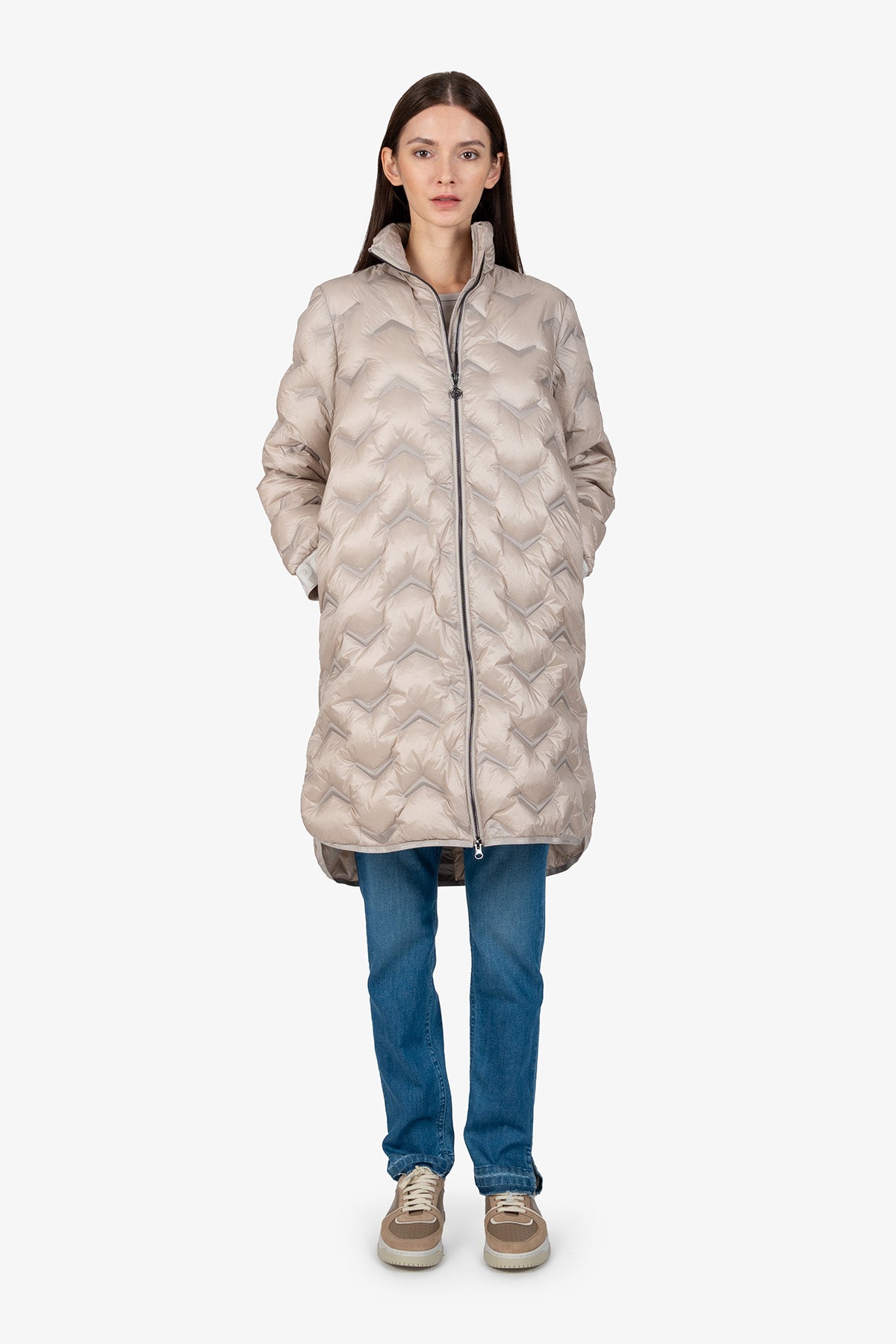 Lightweight Down Coat with Stand-up Collar