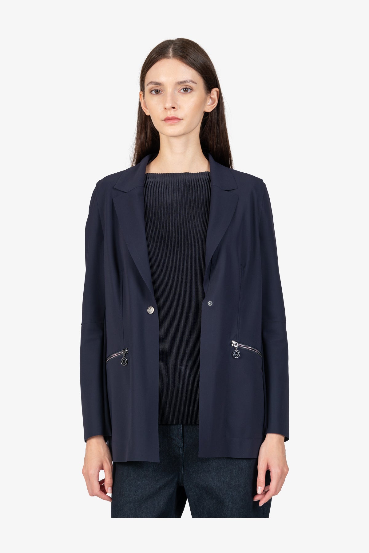 Long Blazer with Lapel Collar