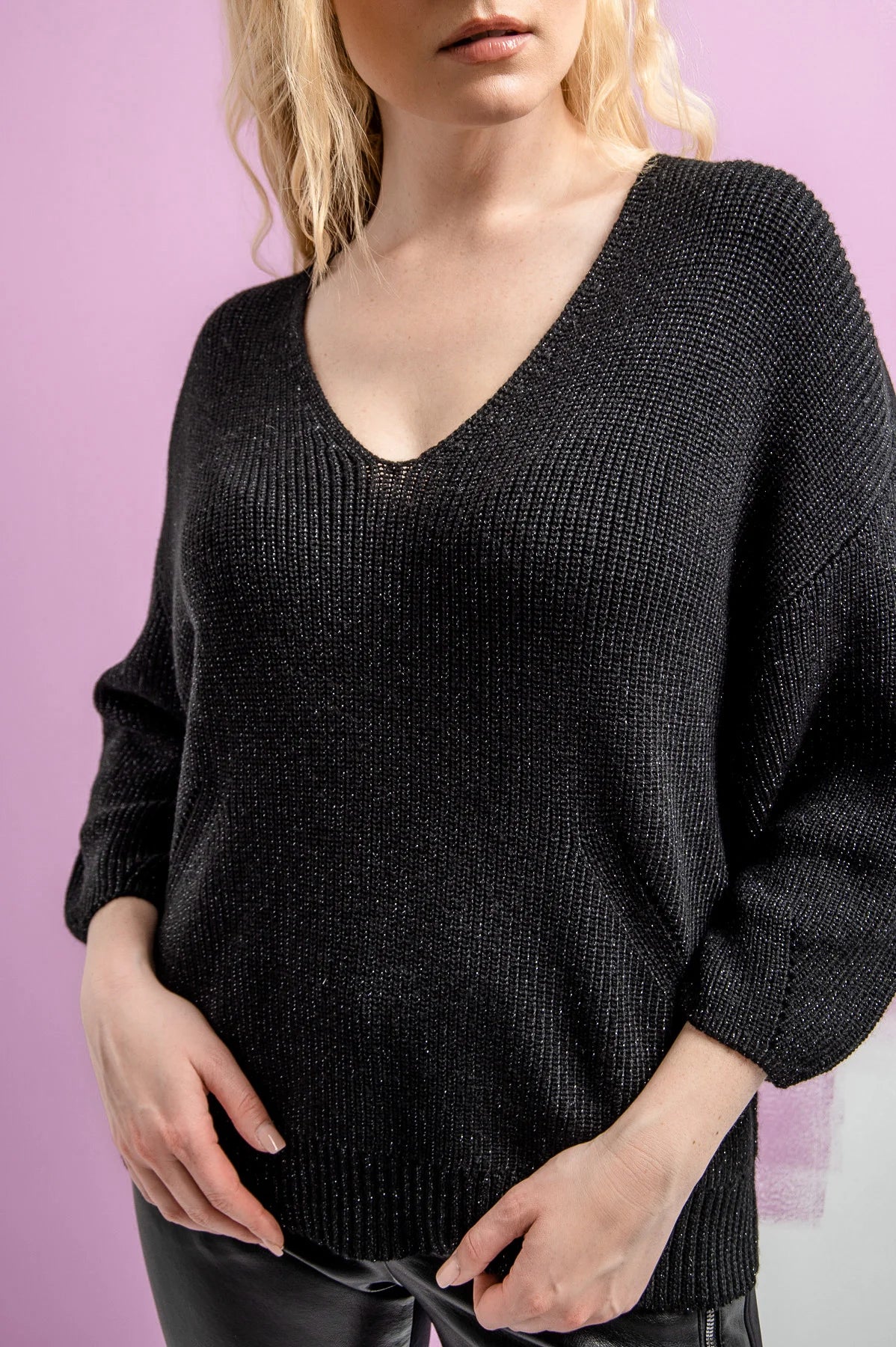 Knit Sweater with V-Neckline