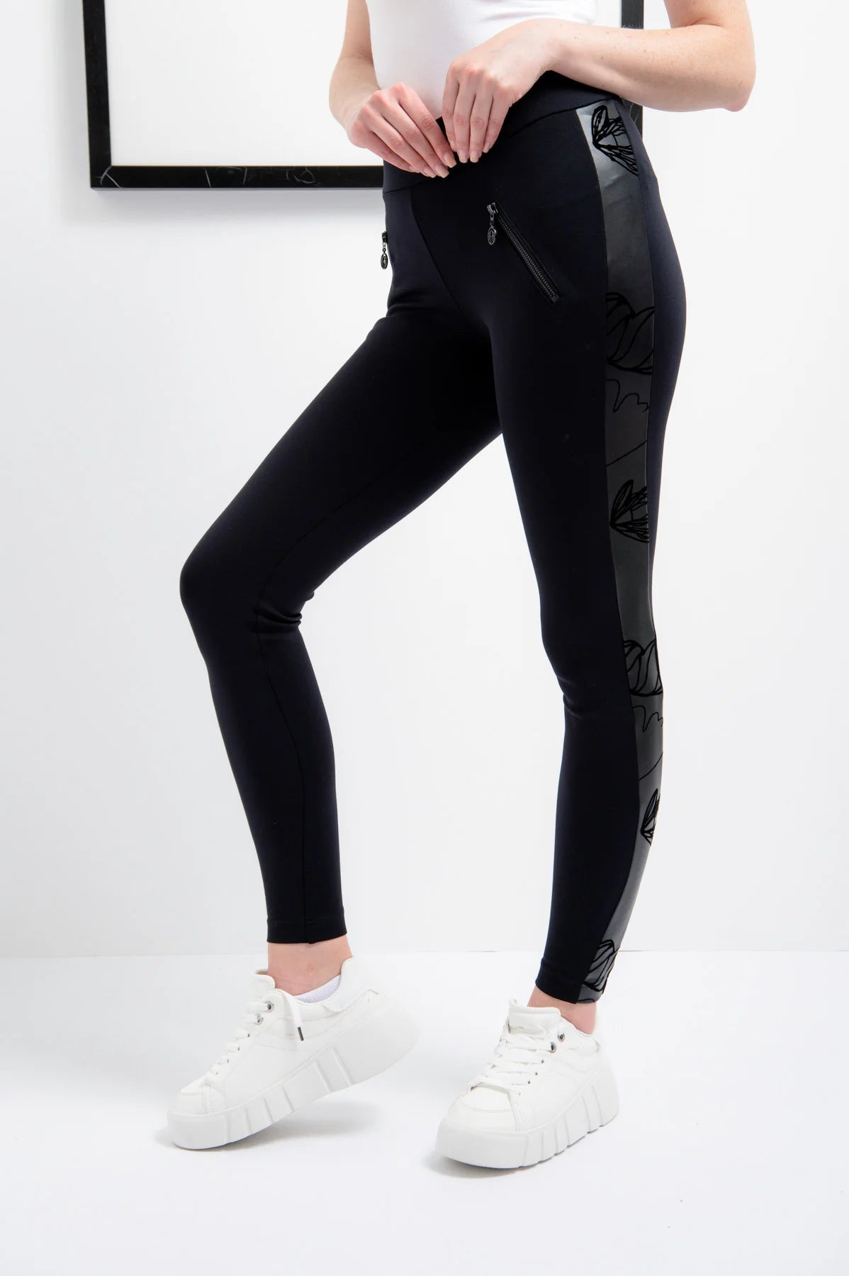 Leggings with Faux Leather Inserts - Main Image