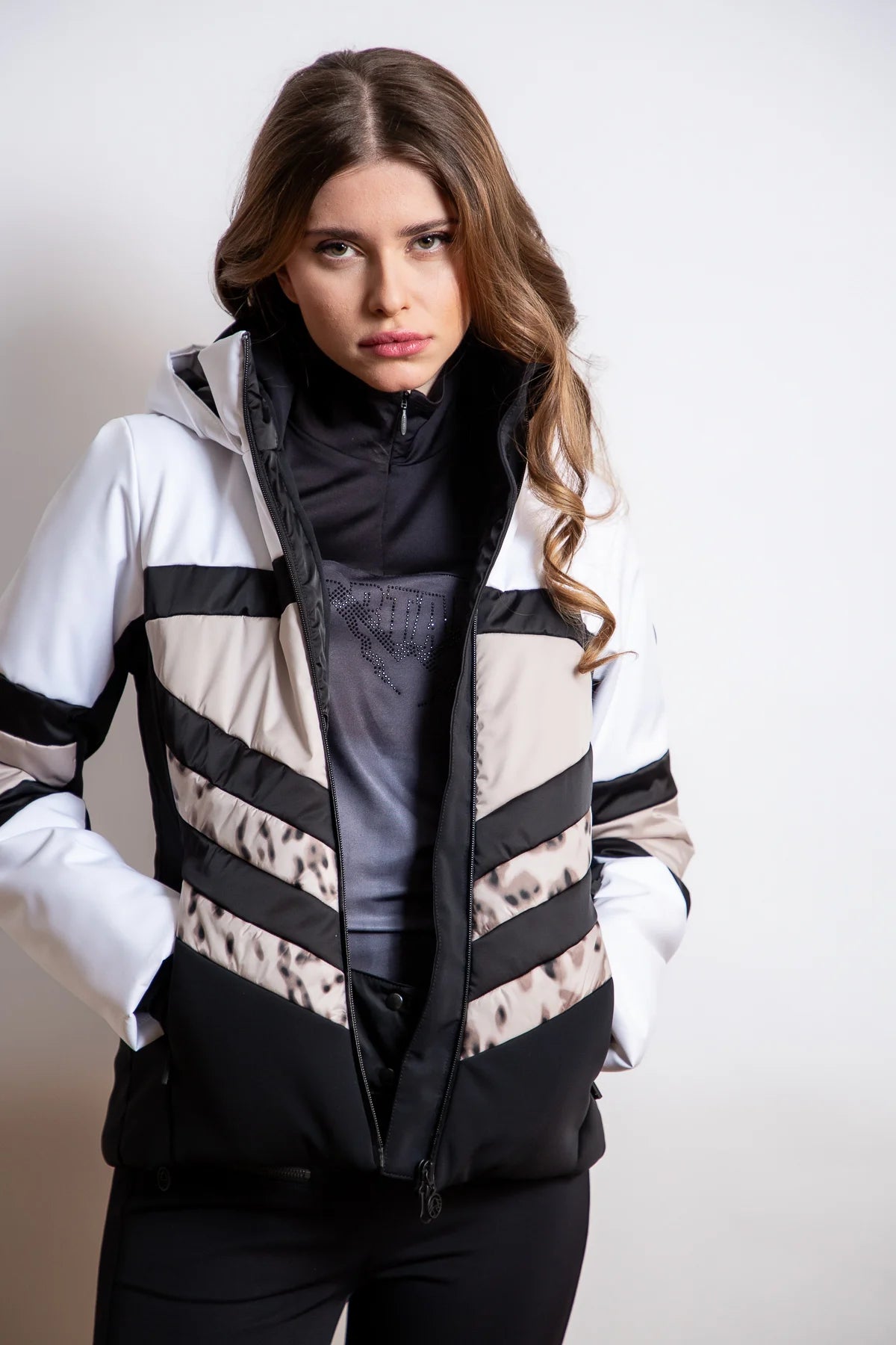 Jacket with Contrast Block and Leo Print
