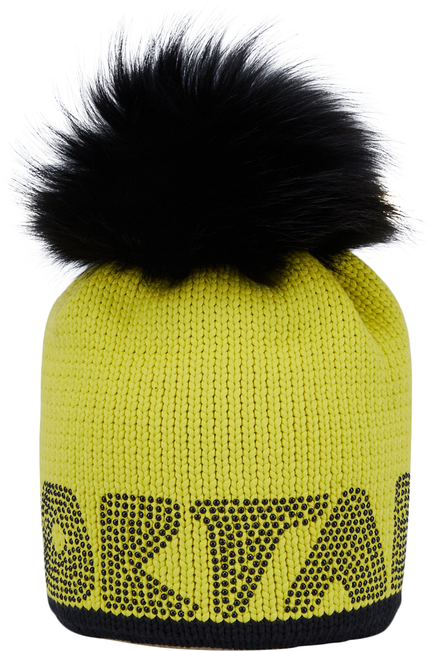 Coarse Knit Hat with Rhinestone Lettering