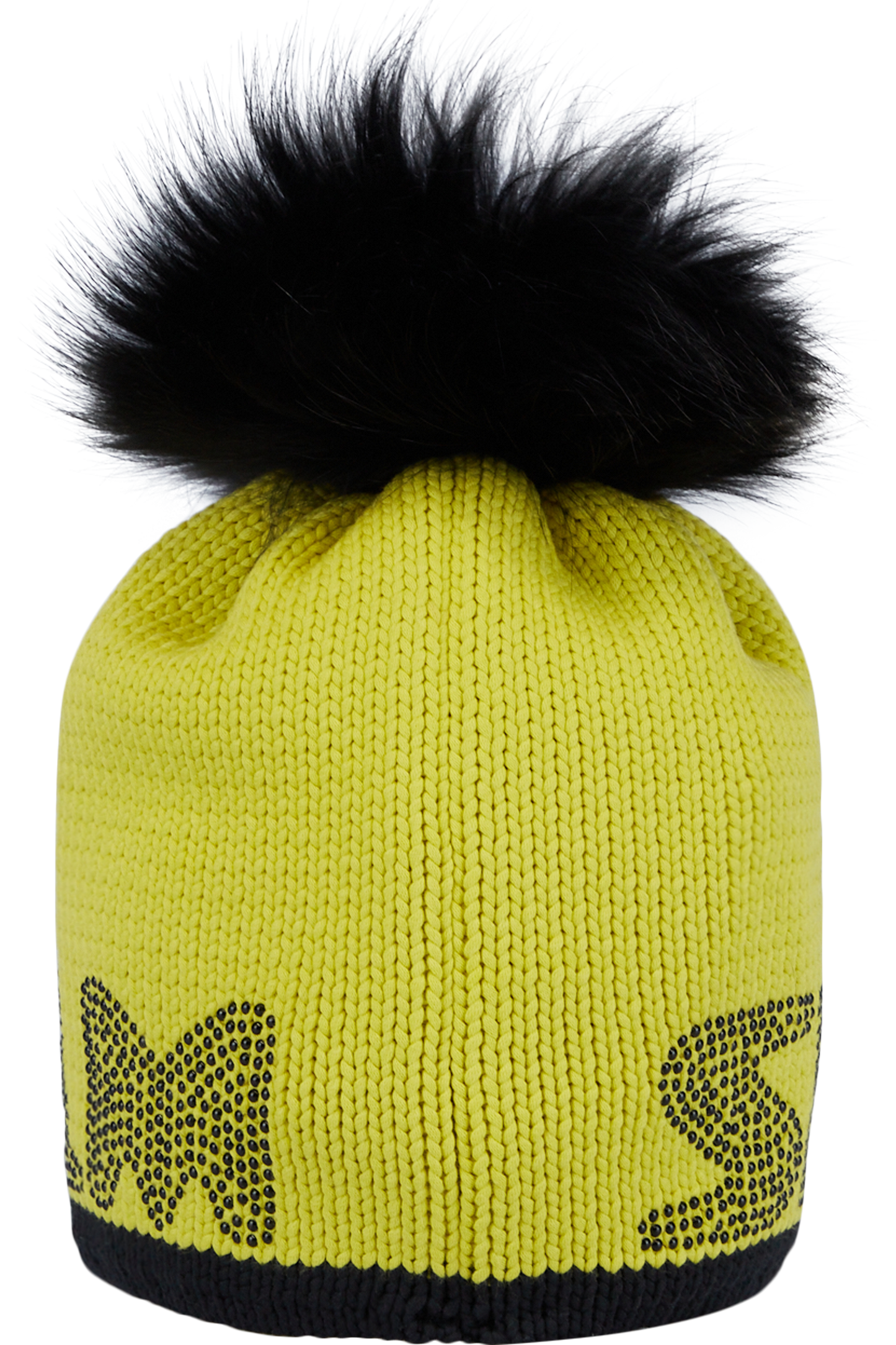 Coarse Knit Hat with Rhinestone Lettering