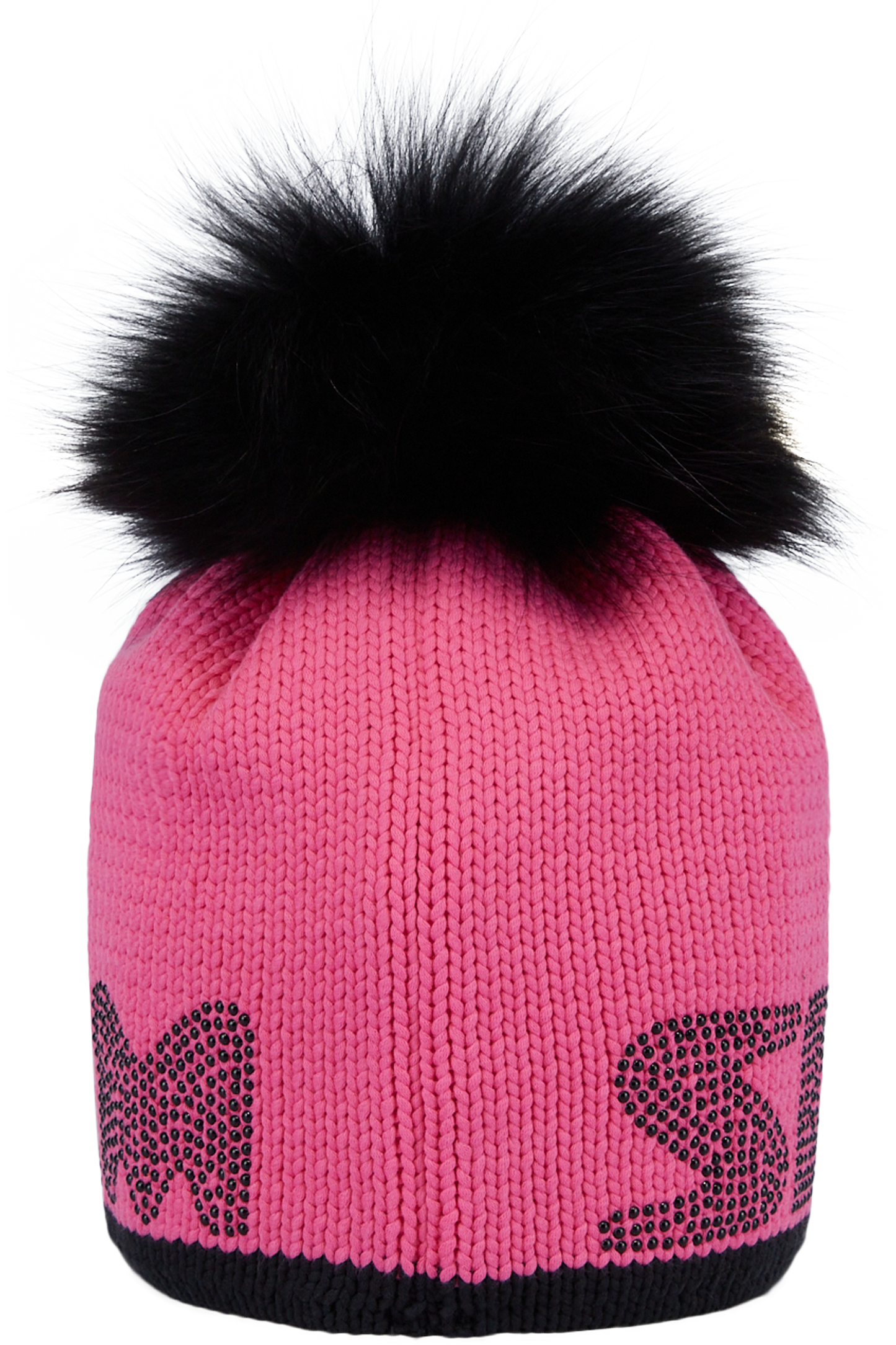 Coarse Knit Hat with Rhinestone Lettering