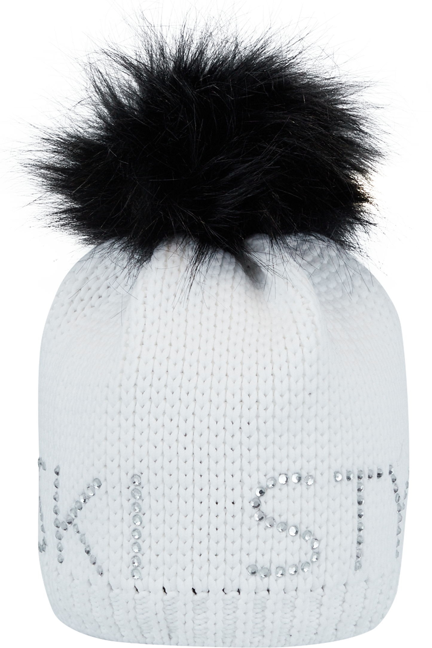 Coarse Knit Hat with Rhinestone Lettering