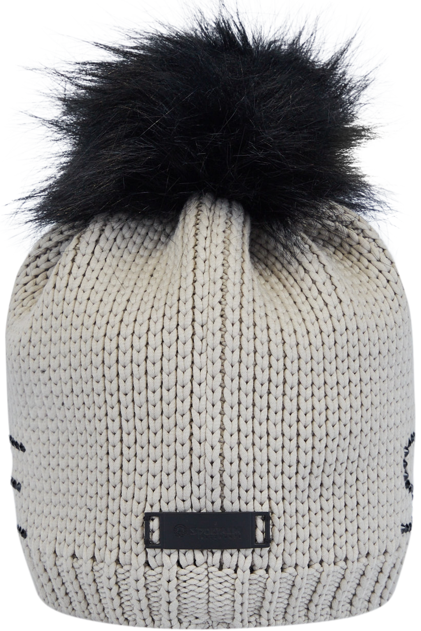Coarse Knit Hat with Rhinestone Lettering