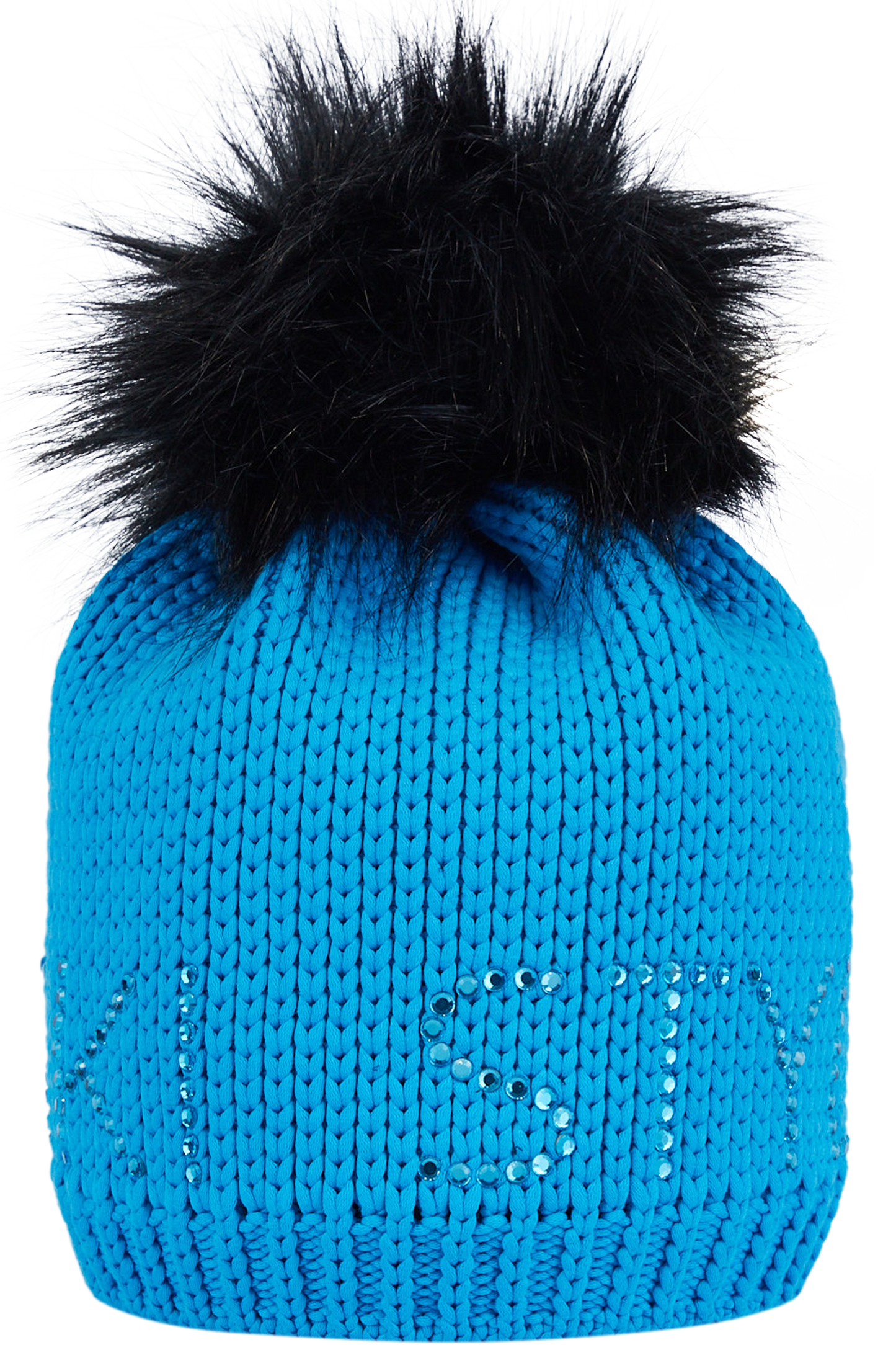Coarse Knit Hat with Rhinestone Lettering