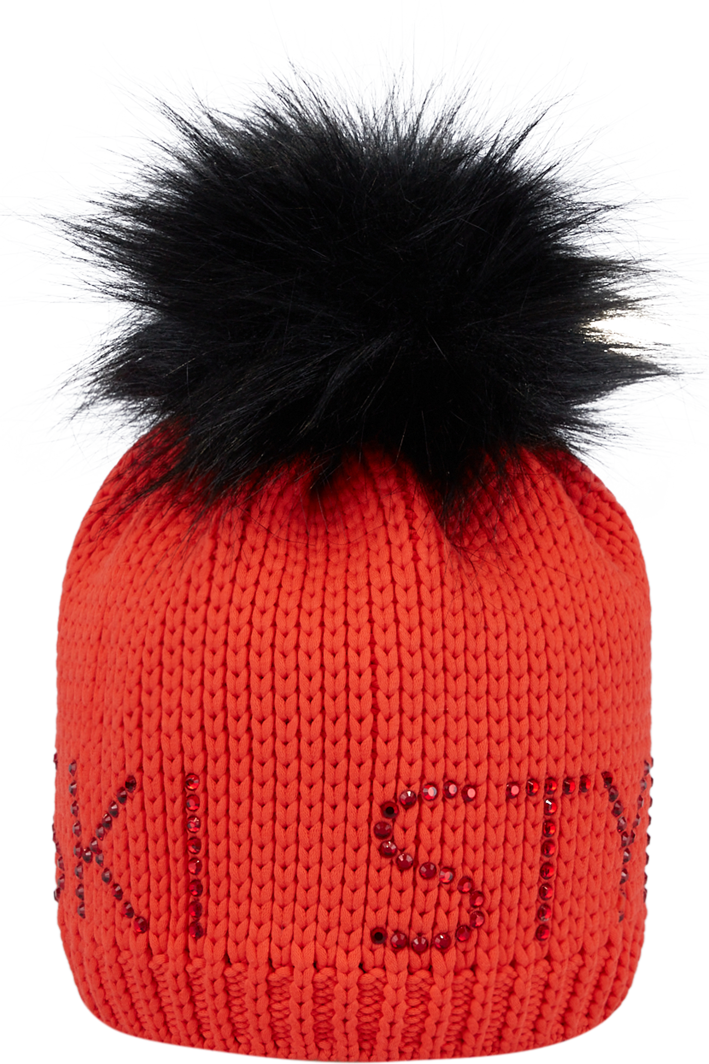 Coarse Knit Hat with Rhinestone Lettering