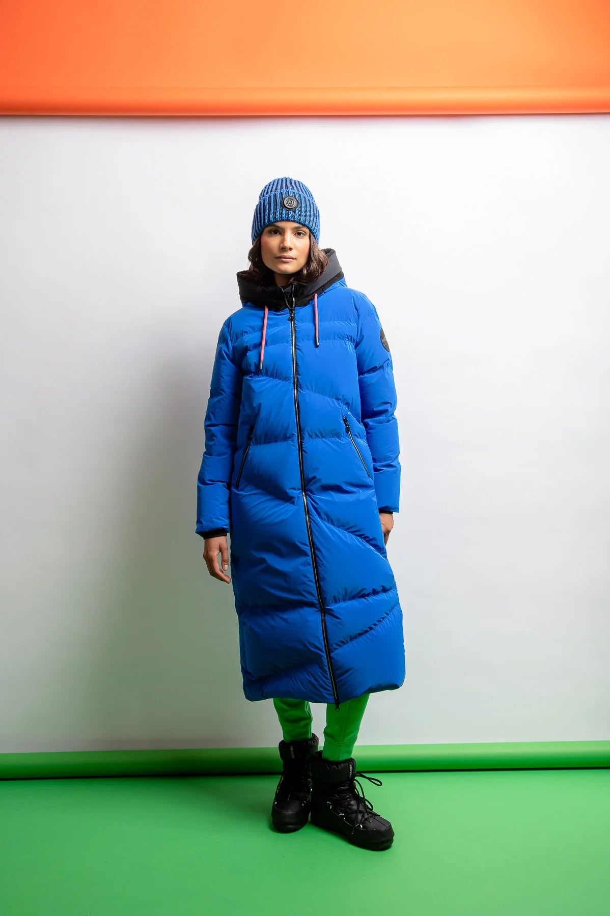 Down Coat with Color Contrasts