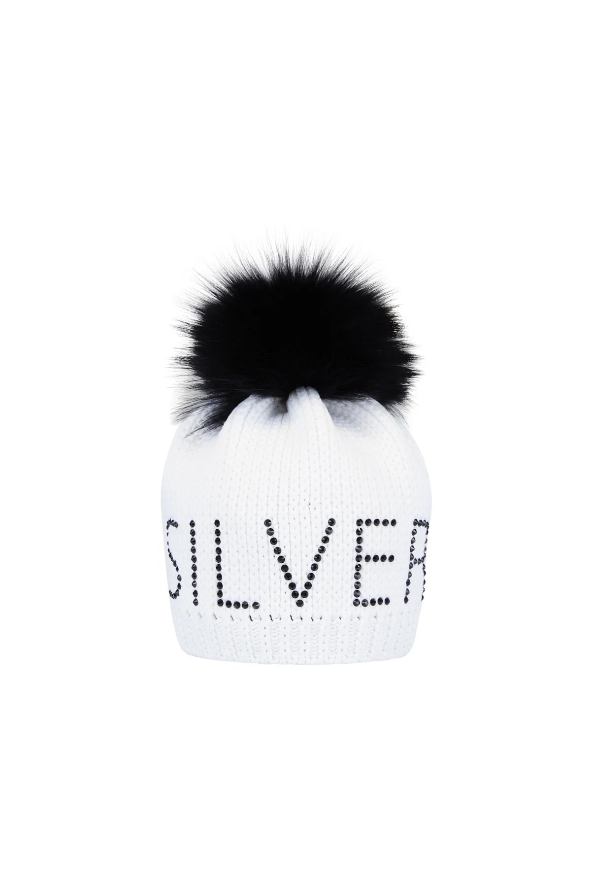 Coarse Knit Hat with Rhinestone Lettering
