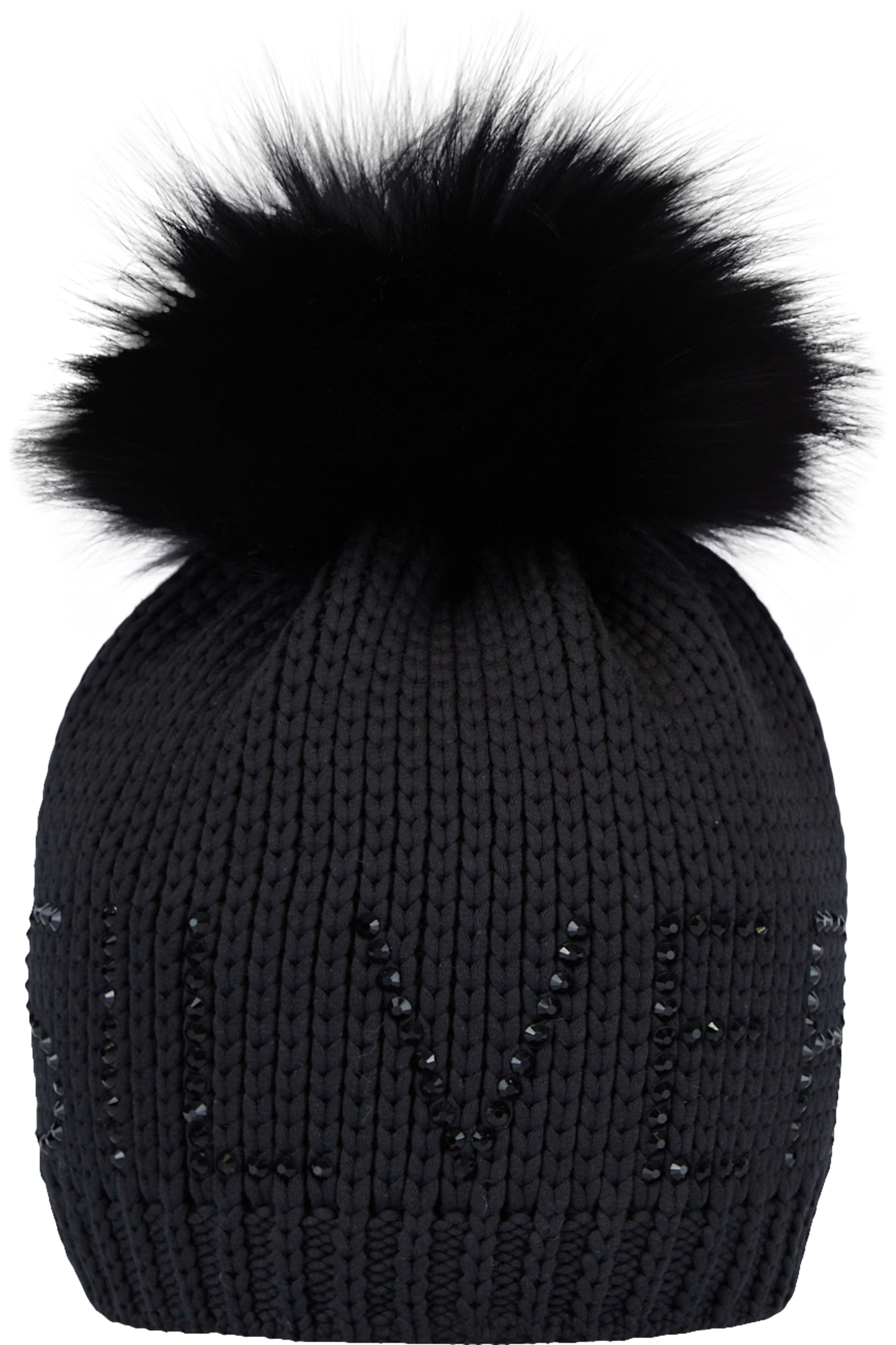 Coarse Knit Hat with Rhinestone Lettering