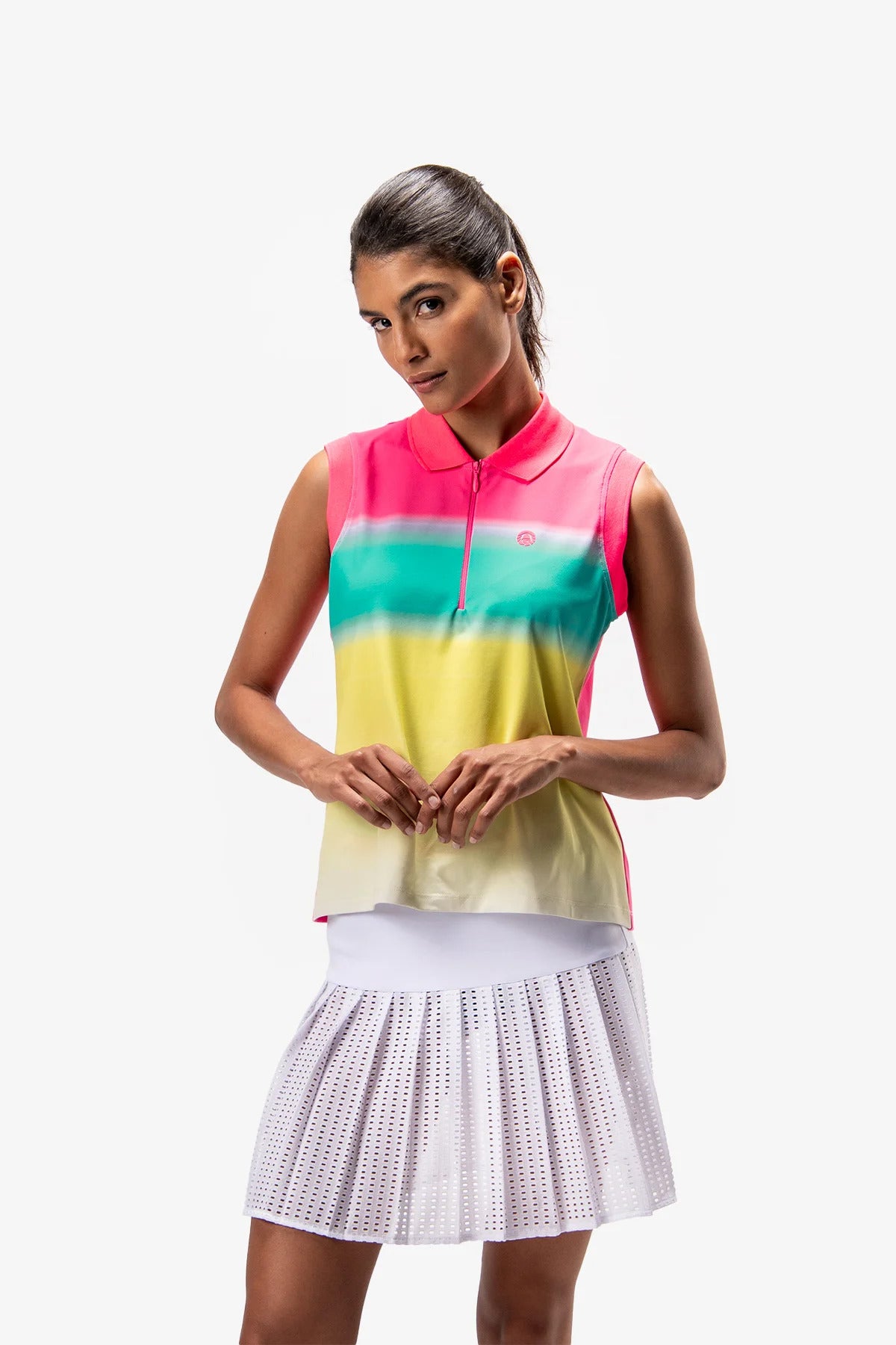 Sleeveless Polo Shirt with Grading Color