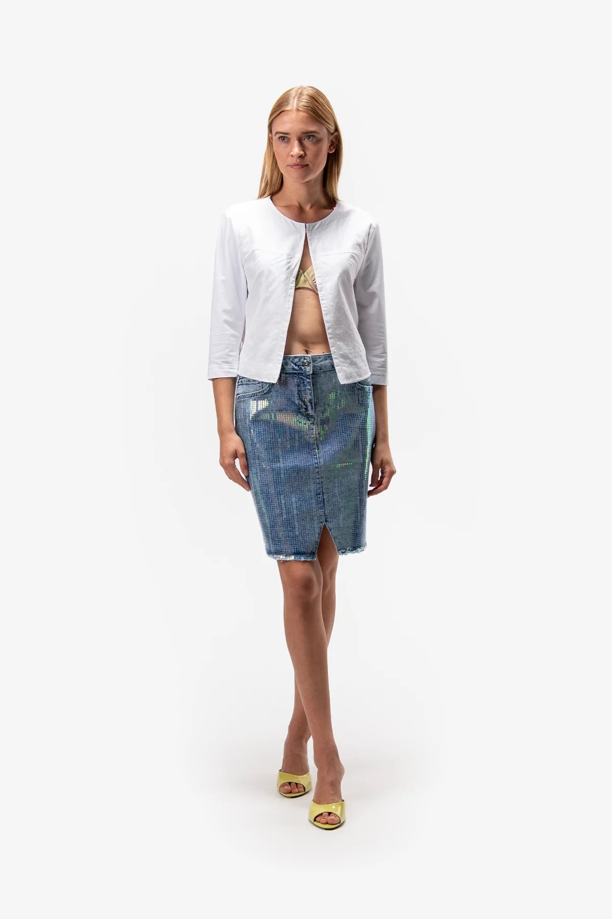Denim Skirt with Foil Print