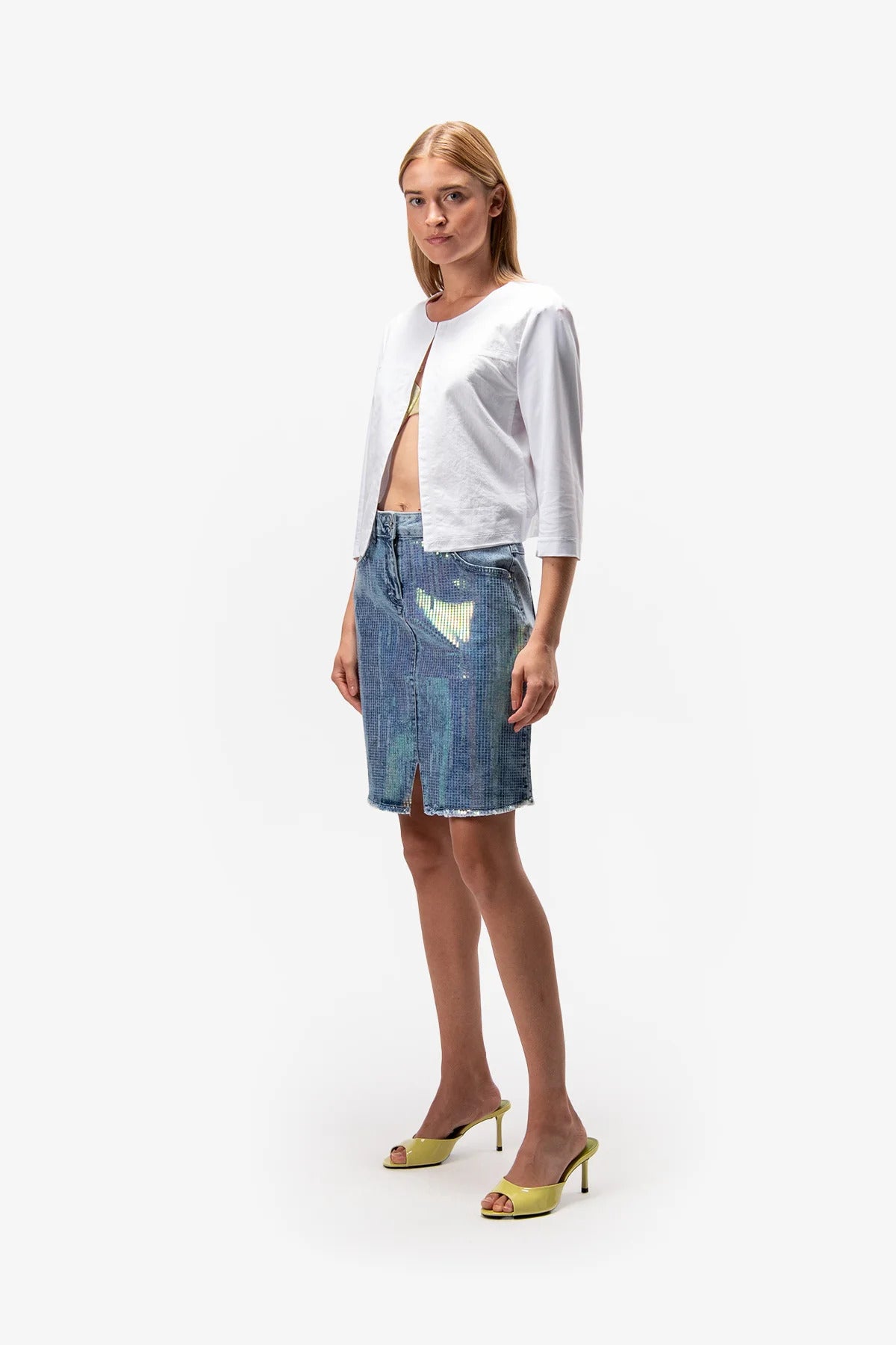Denim Skirt with Foil Print