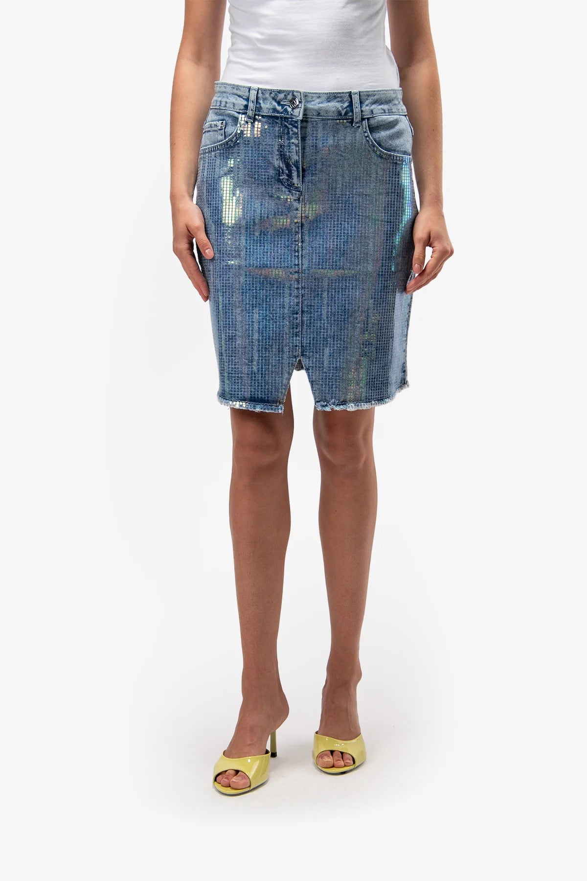 Denim Skirt with Foil Print