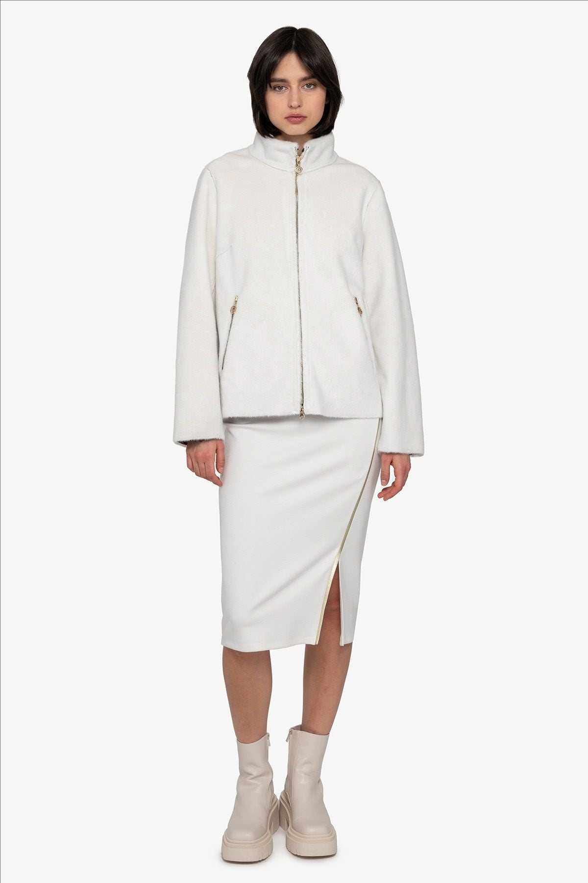 Plush Jacket with Small Stand-up Collar