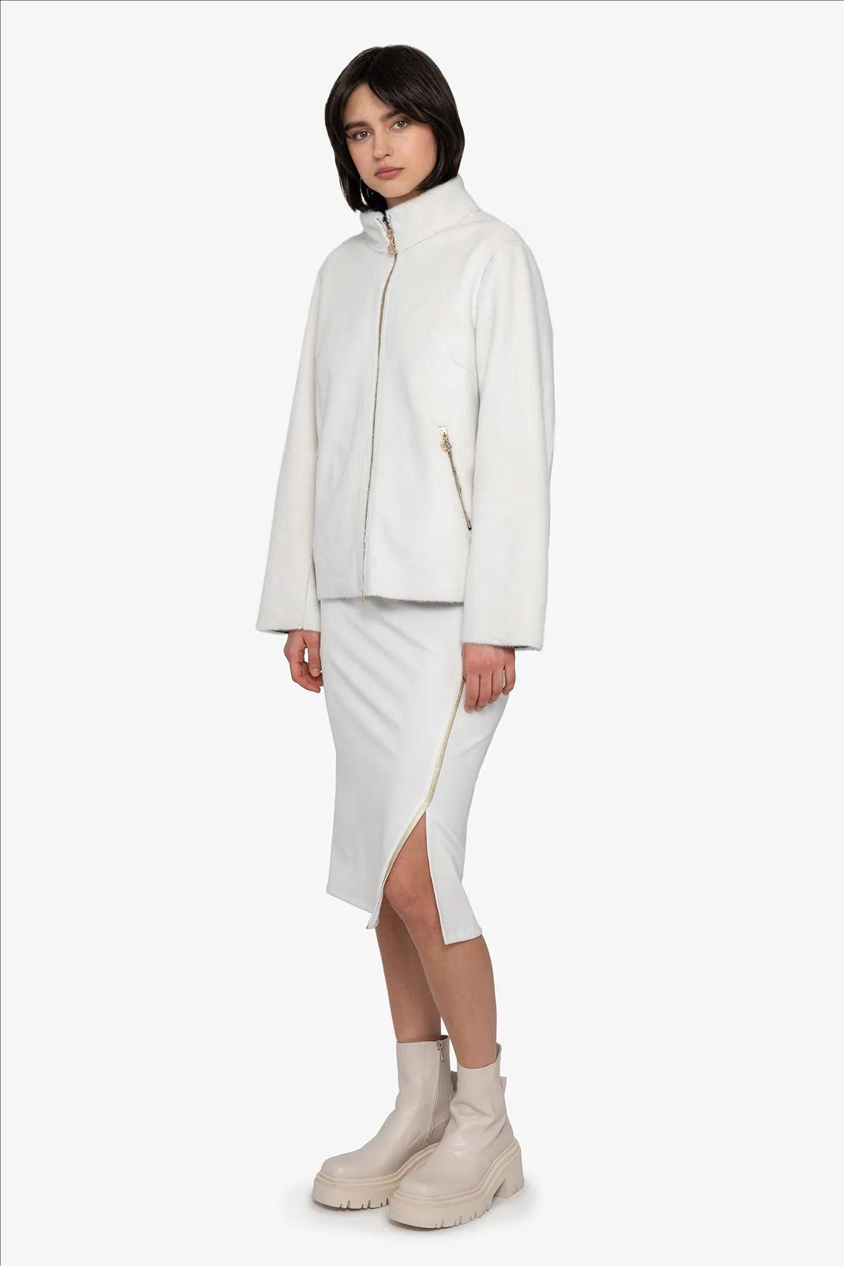 Plush Jacket with Small Stand-up Collar