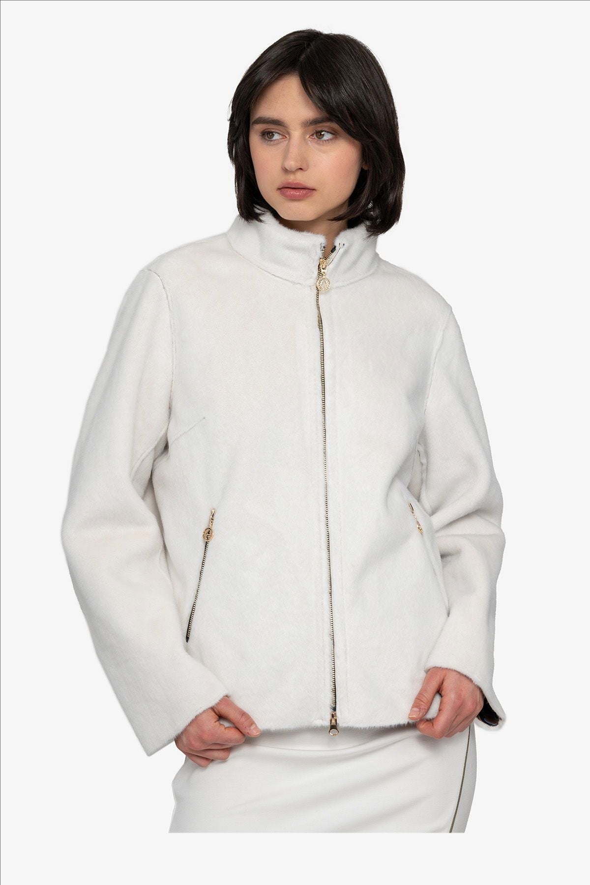 Plush Jacket with Small Stand-up Collar