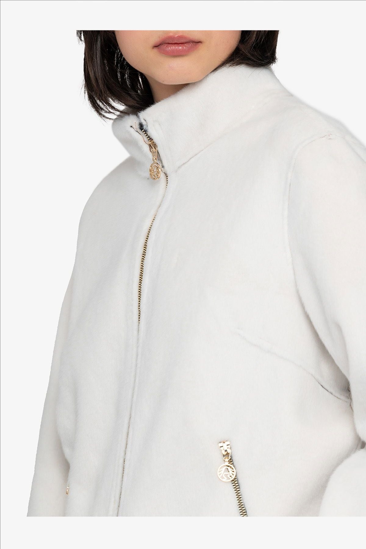 Plush Jacket with Small Stand-up Collar