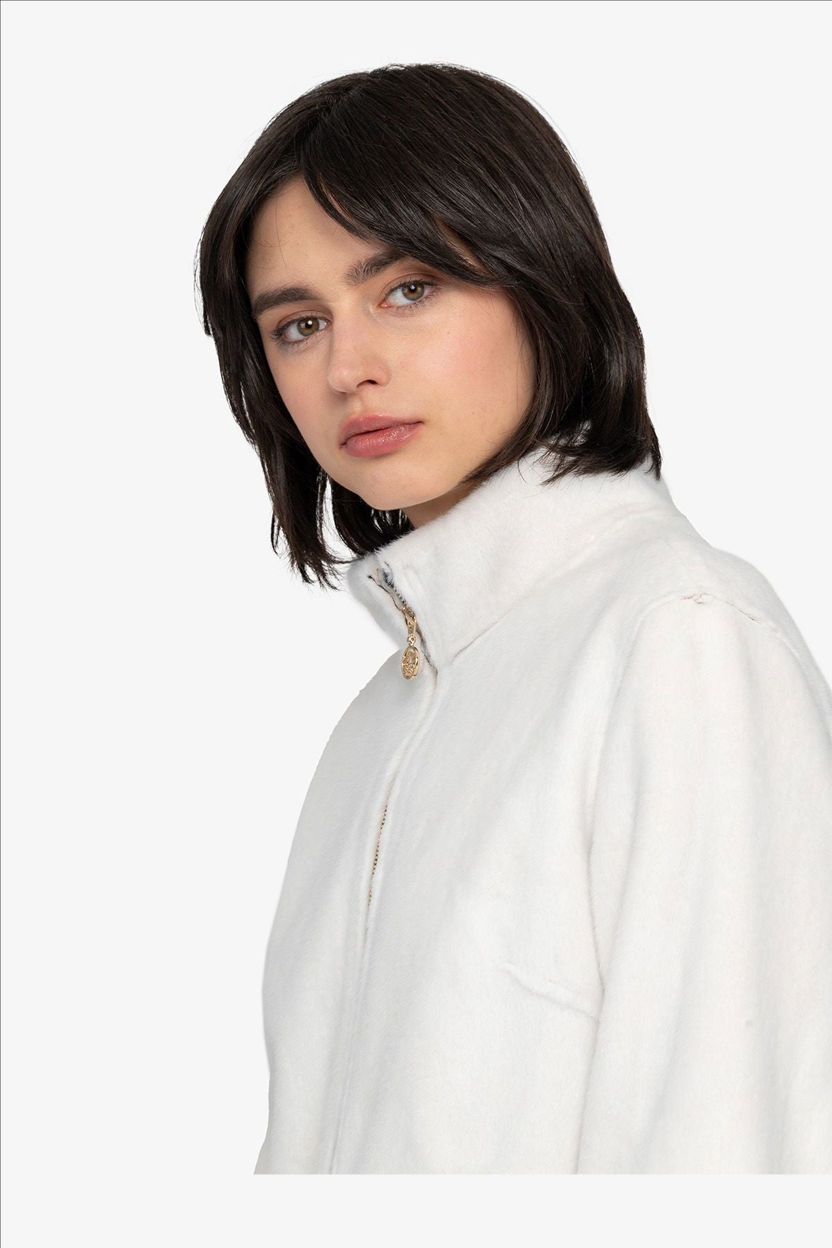 Plush Jacket with Small Stand-up Collar