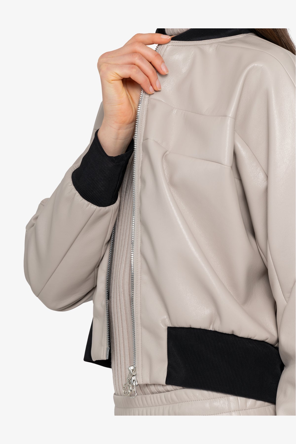 Faux Leather Jacket with Stand-up Collar