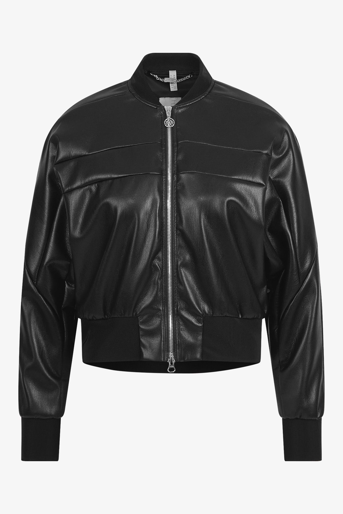 Faux Leather Jacket with Stand-up Collar