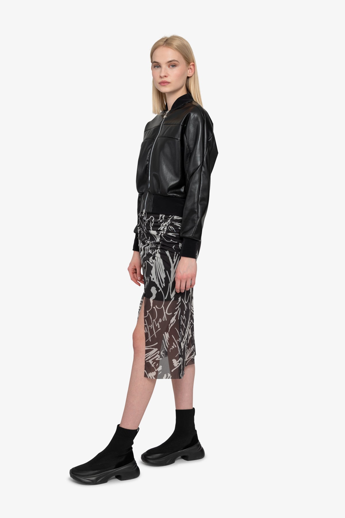 Faux Leather Jacket with Stand-up Collar