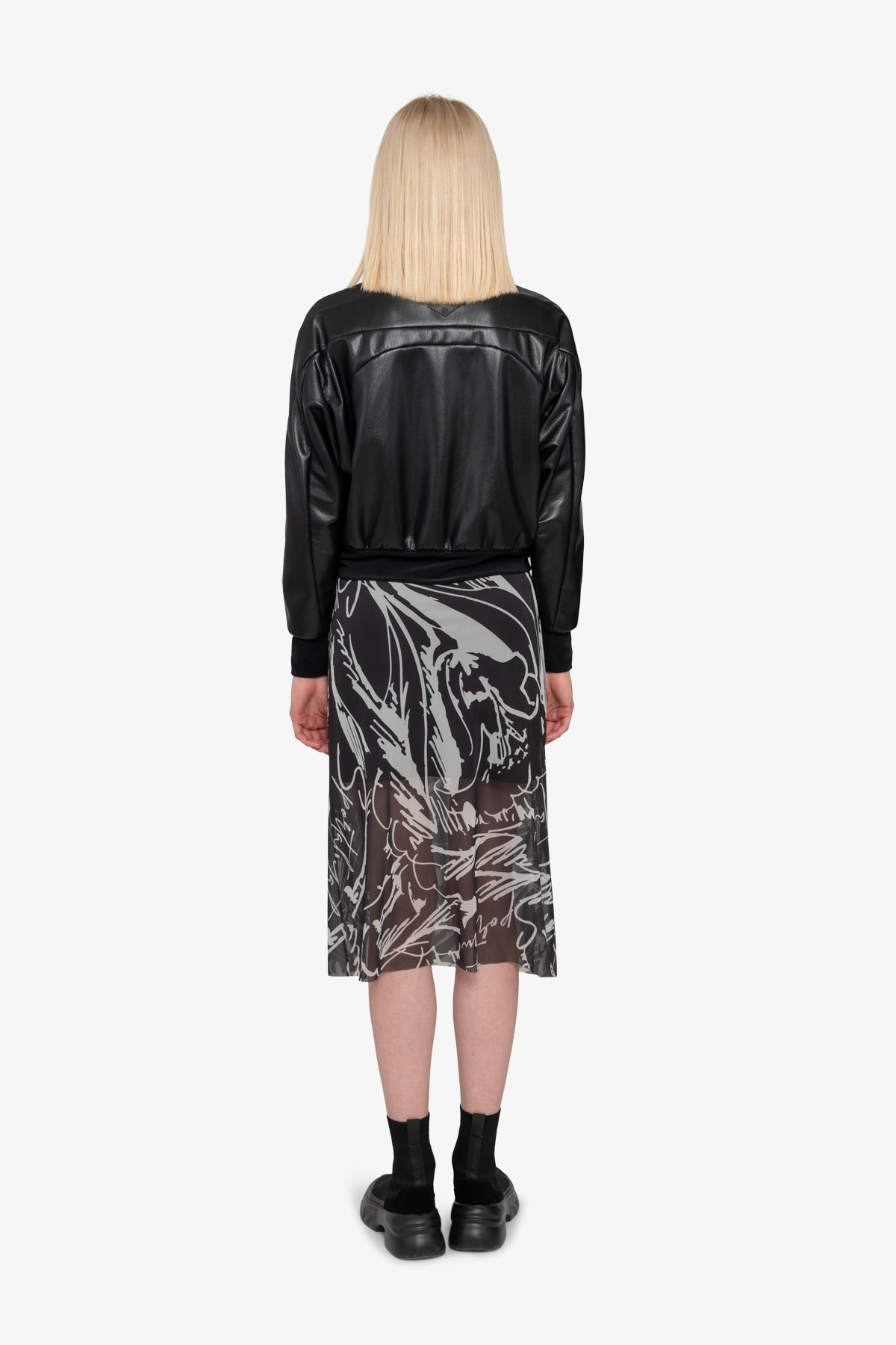 Faux Leather Jacket with Stand-up Collar