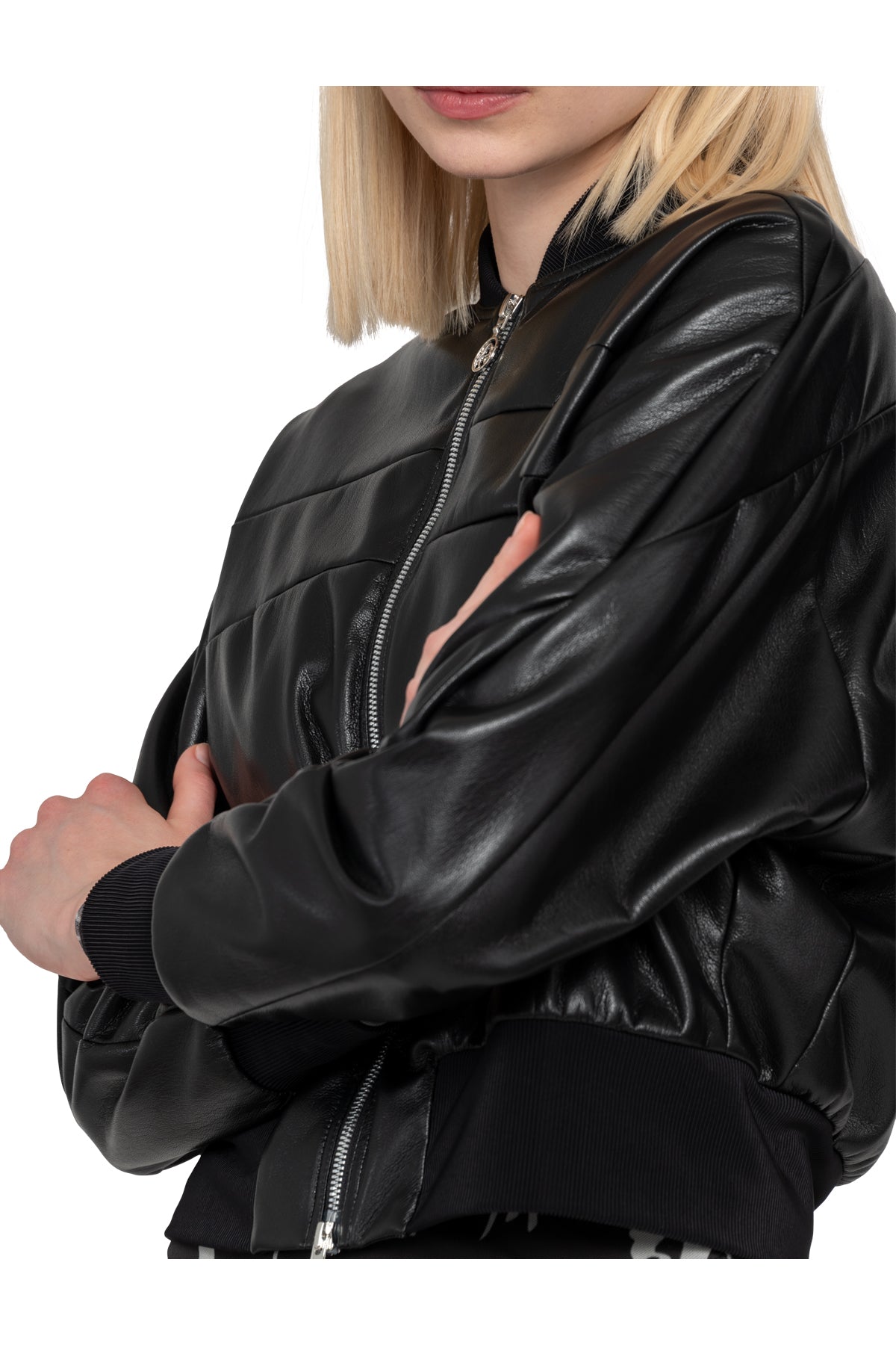 Faux Leather Jacket with Stand-up Collar