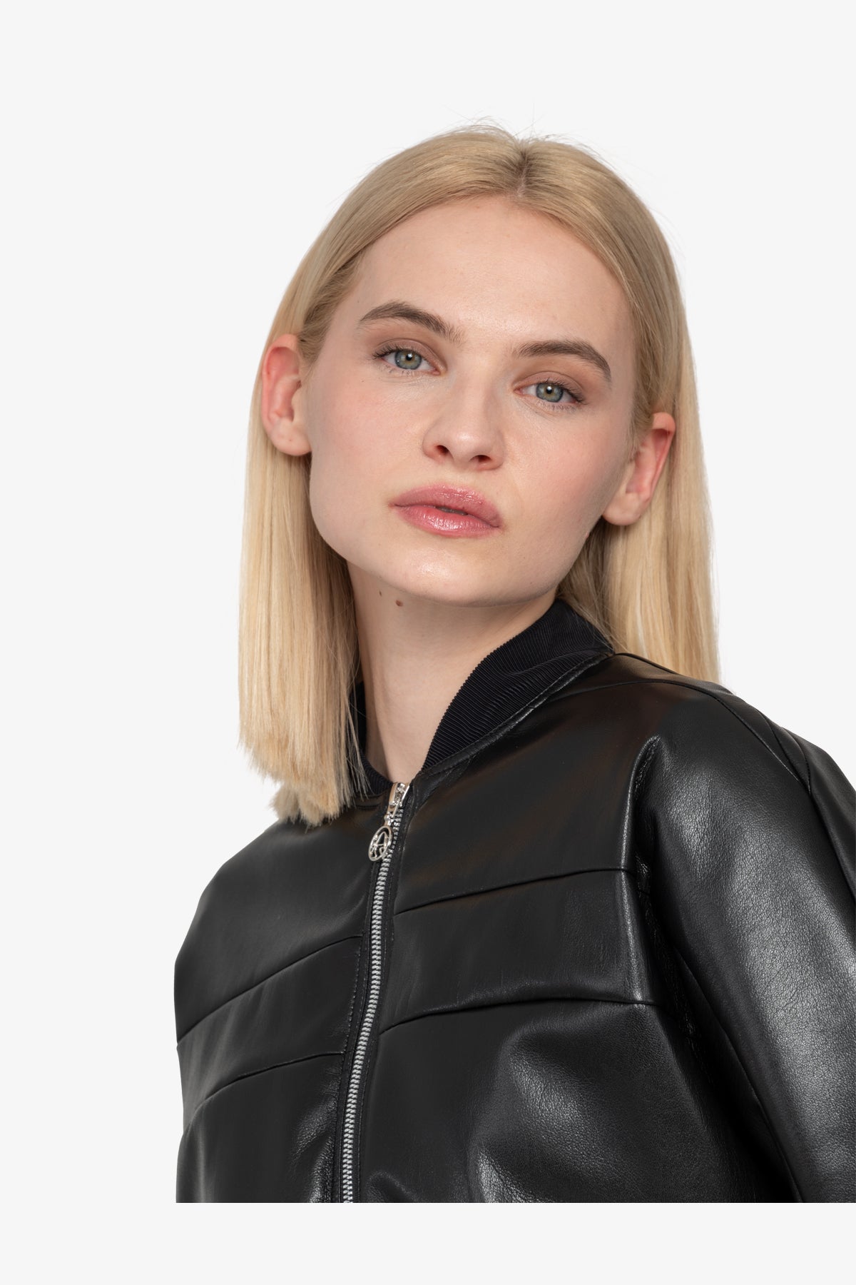 Faux Leather Jacket with Stand-up Collar
