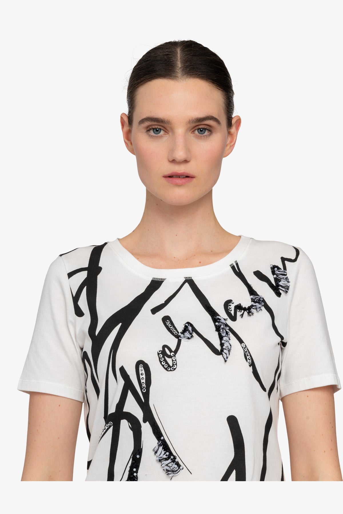 Shirt with ¾ Sleeves and Round Neckline