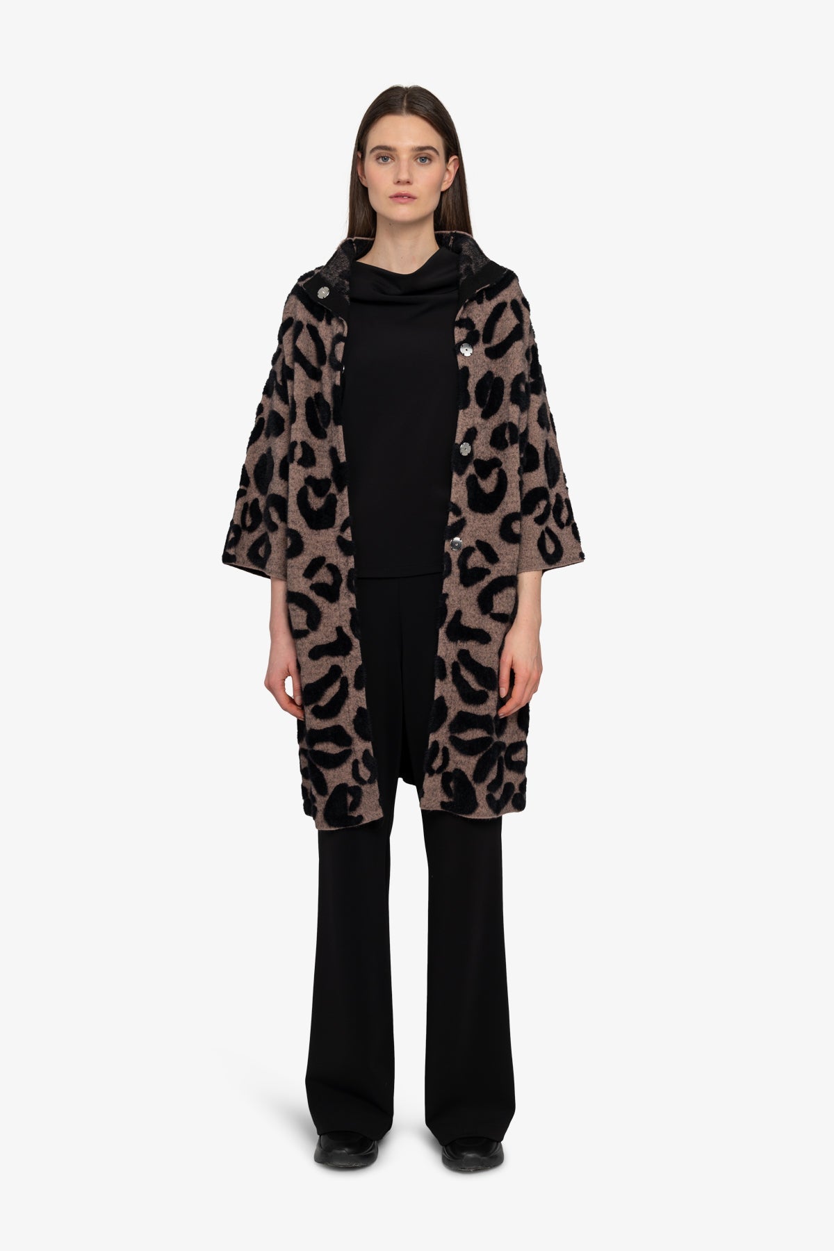 Knitted Coat with Stand-up Collar