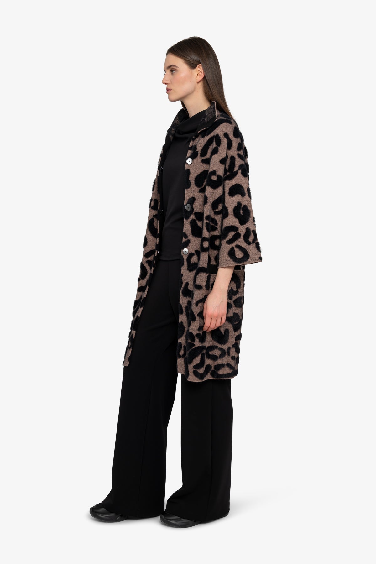 Knitted Coat with Stand-up Collar