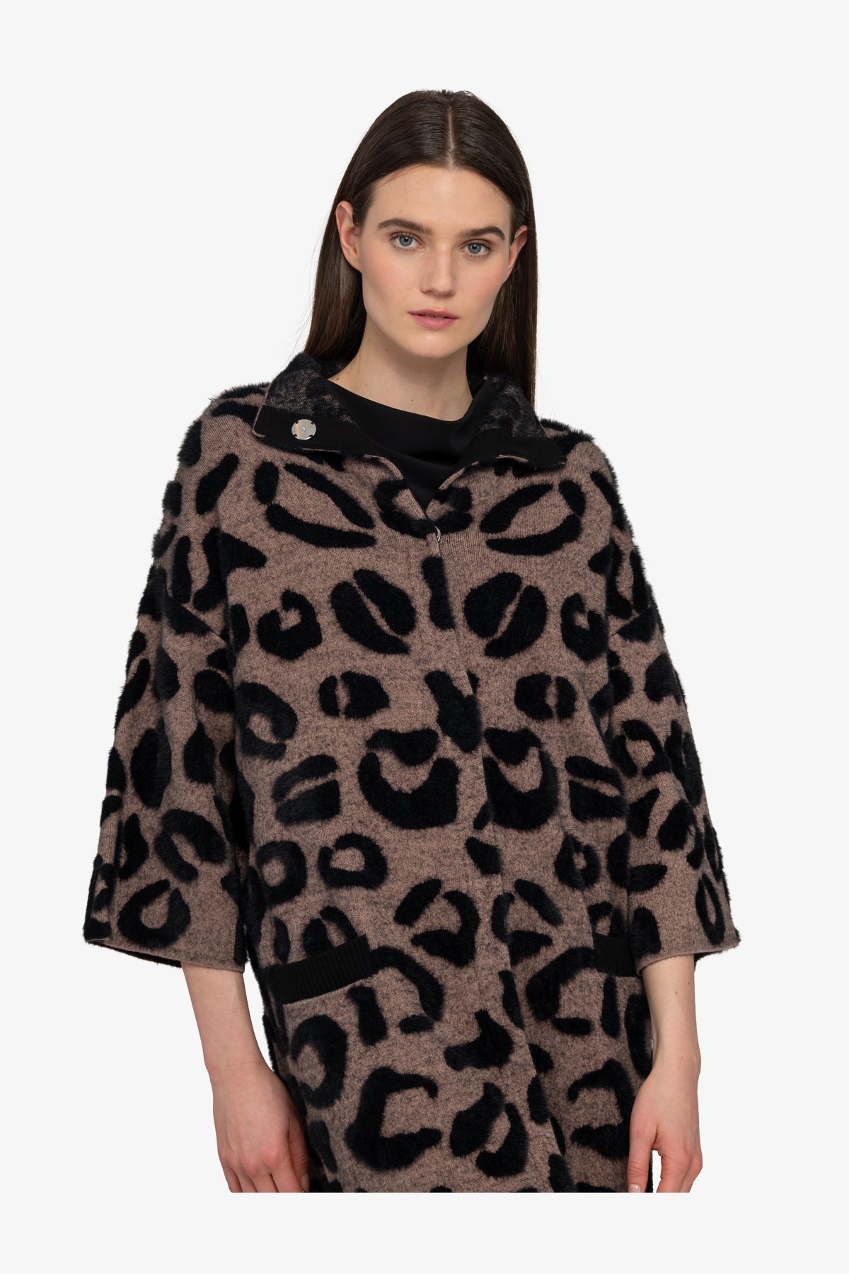 Knitted Coat with Stand-up Collar