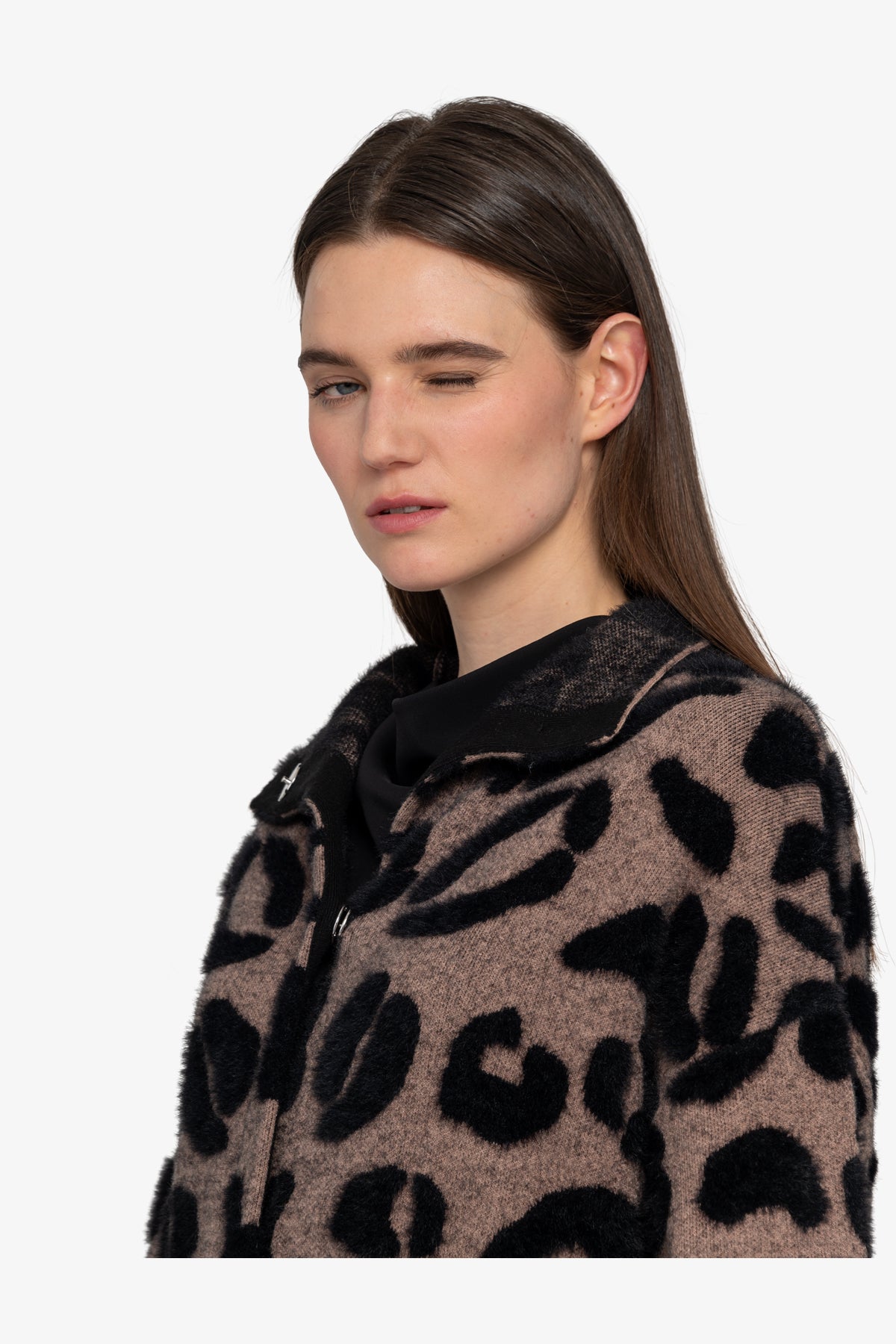 Knitted Coat with Stand-up Collar