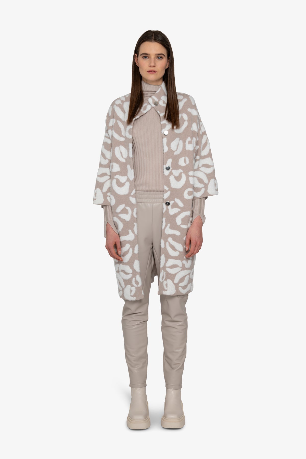Knitted Coat with Stand-up Collar