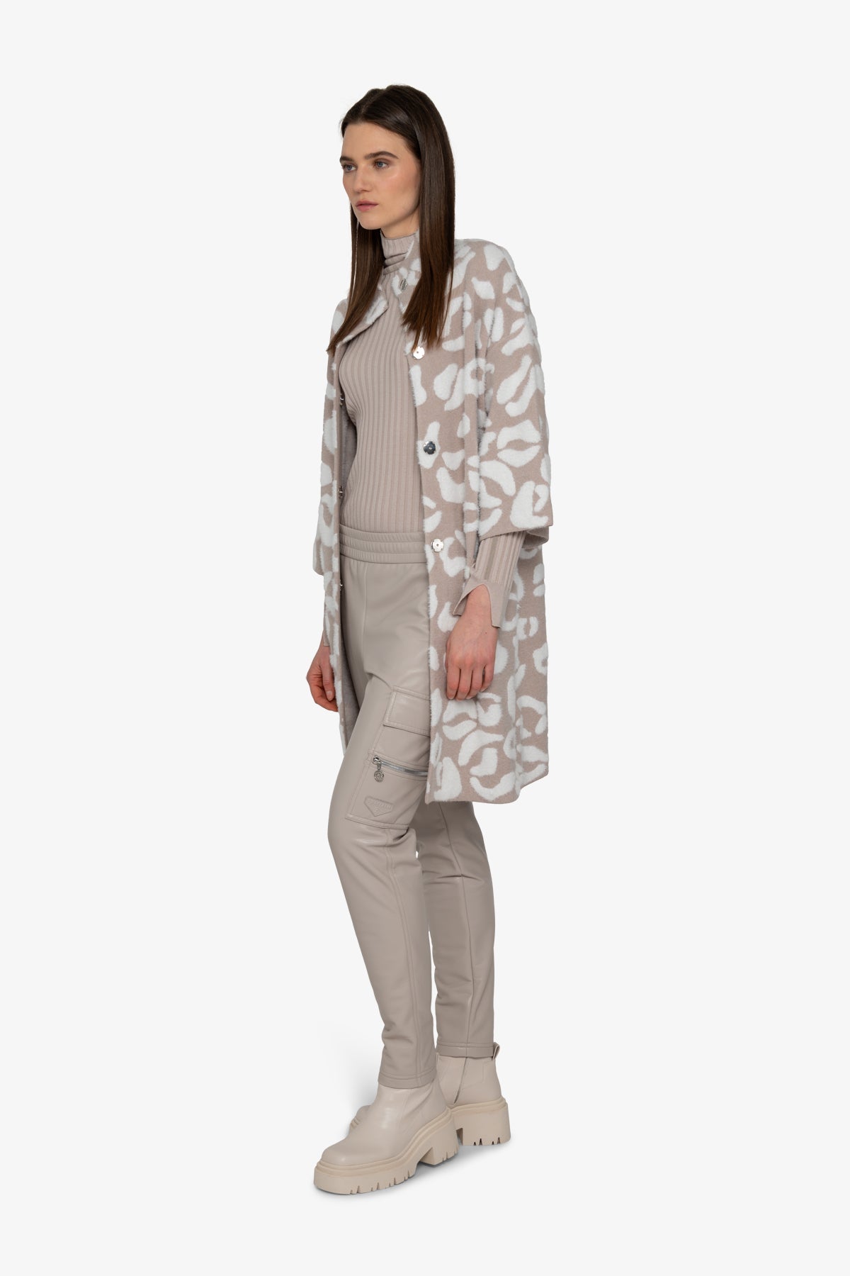 Knitted Coat with Stand-up Collar