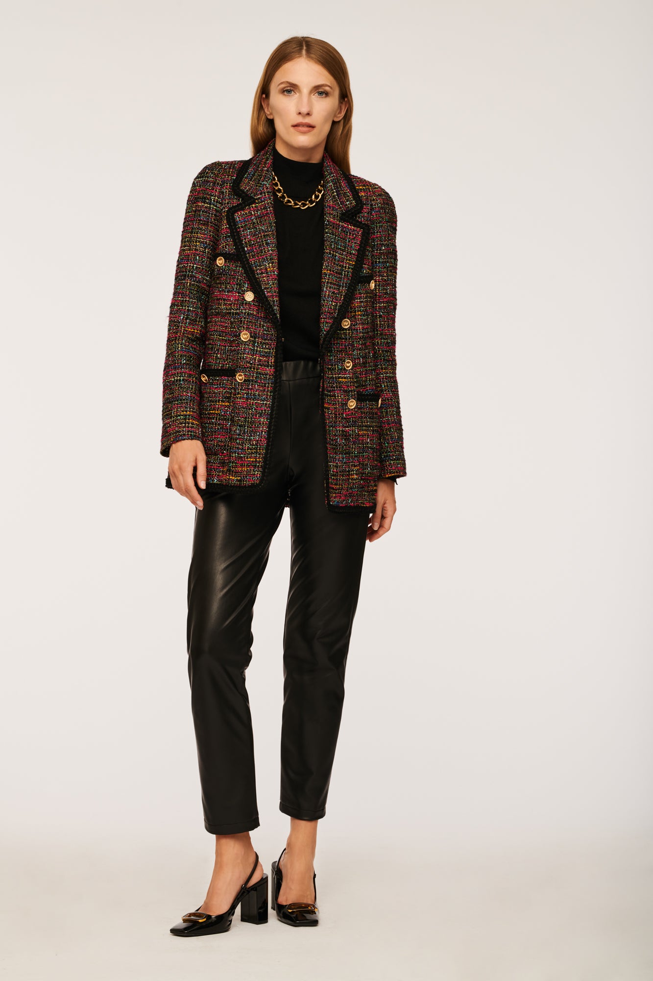 Tweed Blazer with Woven Gallon Decoration