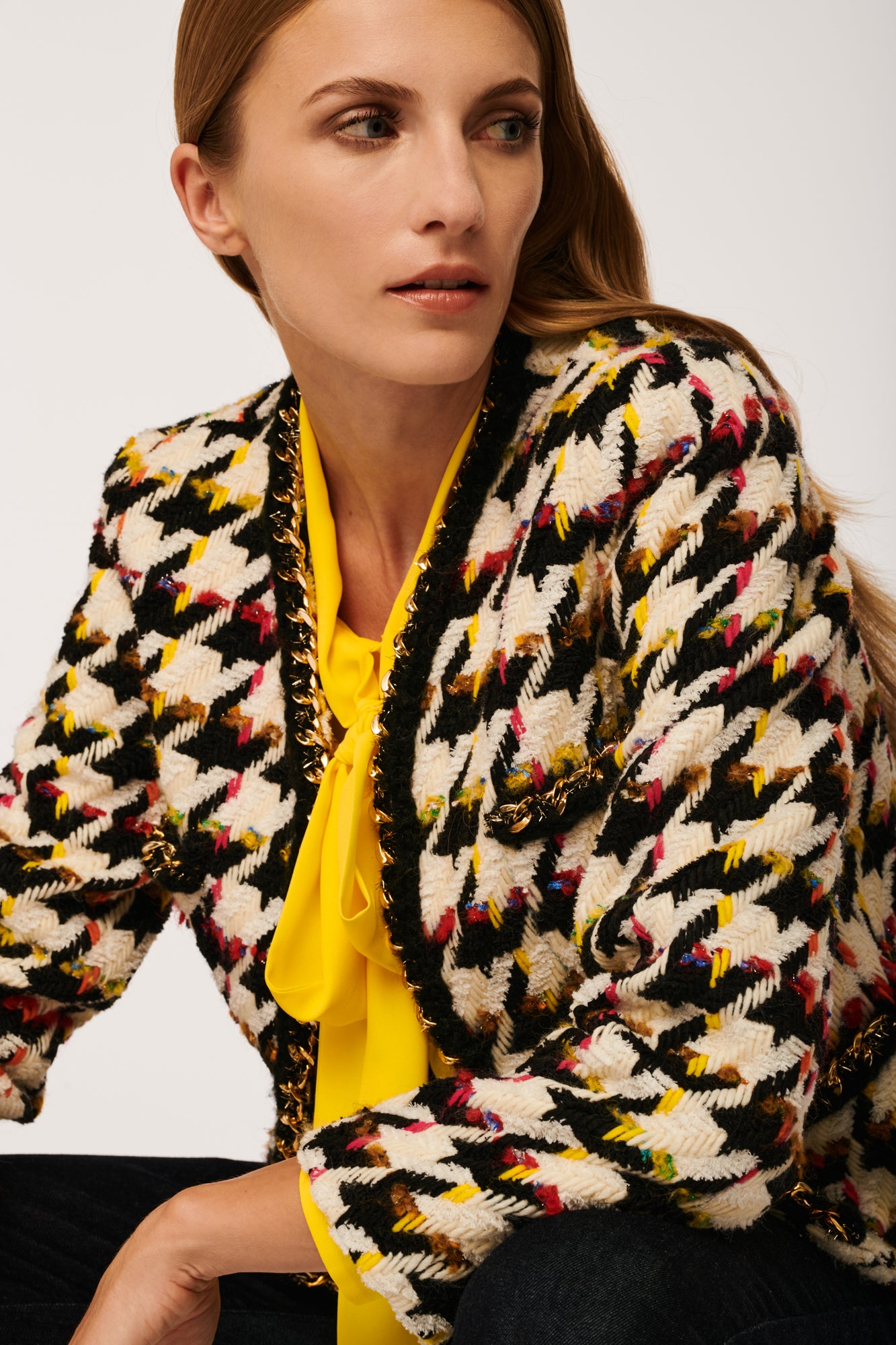 Tweed Jacket with Houndstooth Pattern