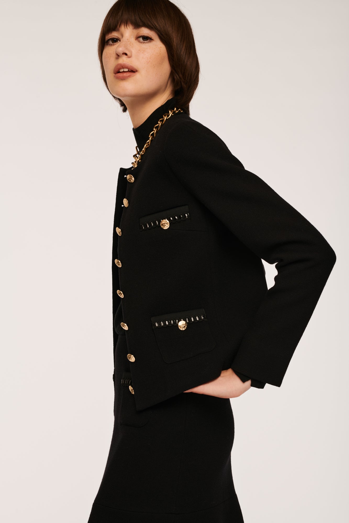 Wool Jacket With Grosgrain Vinyl Basketwork Pockets