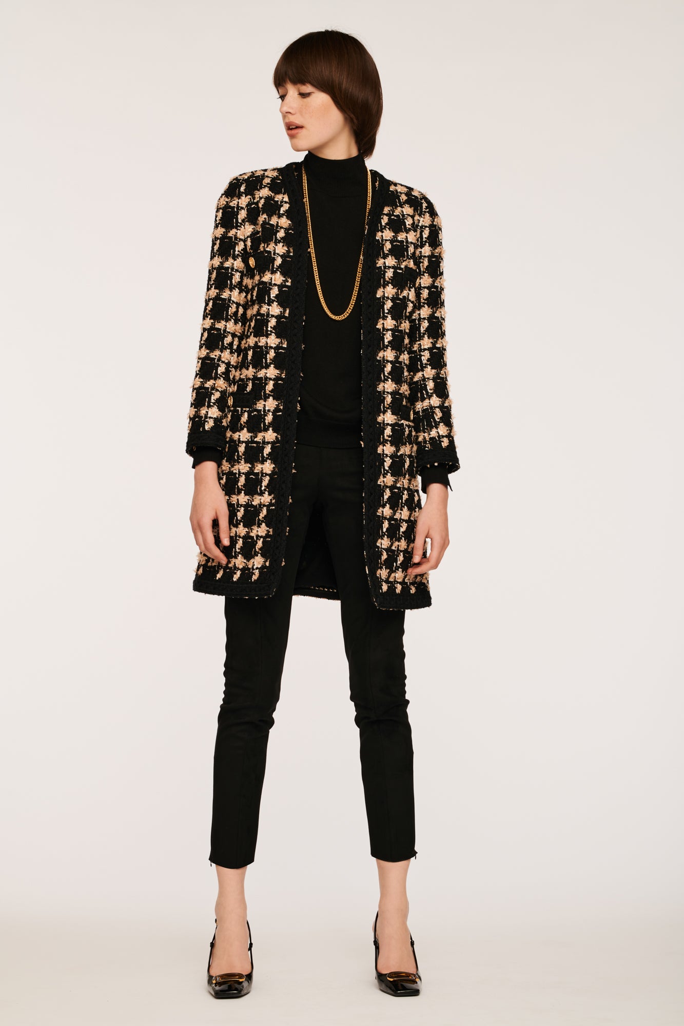 Long Tweed Jacket with Checkered pattern
