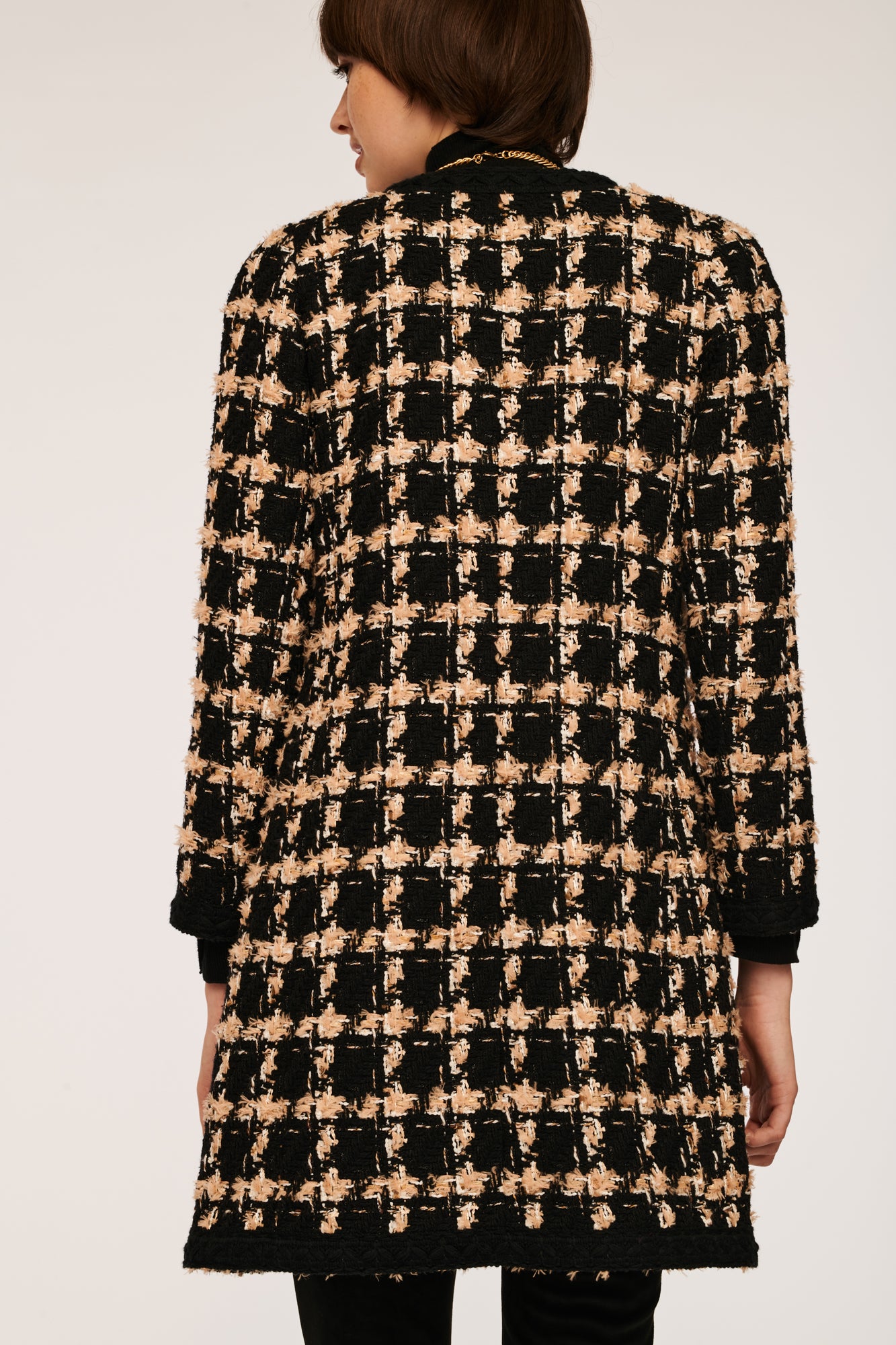 Long Tweed Jacket with Checkered pattern