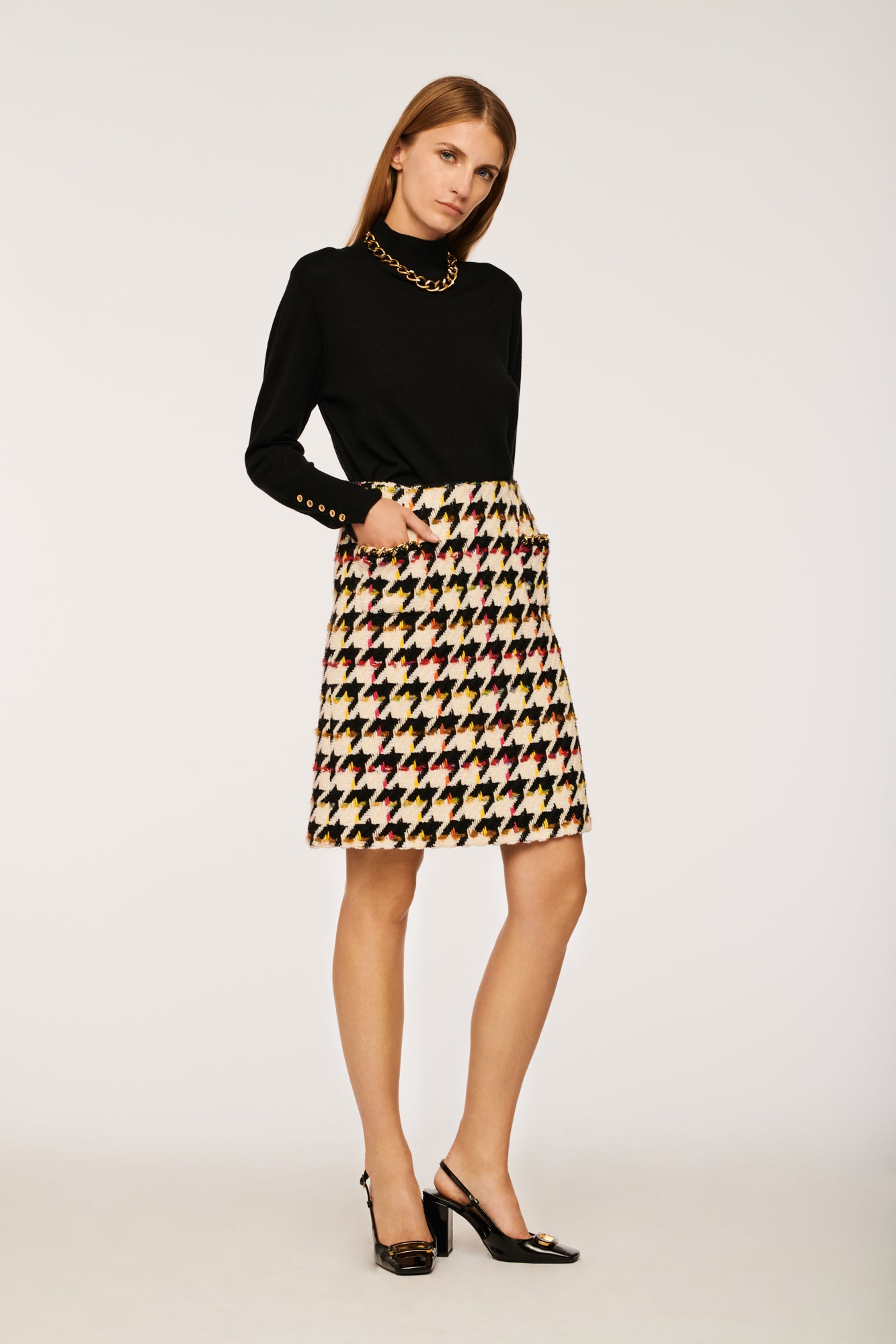 Tweed Skirt with Houndstooth Pattern