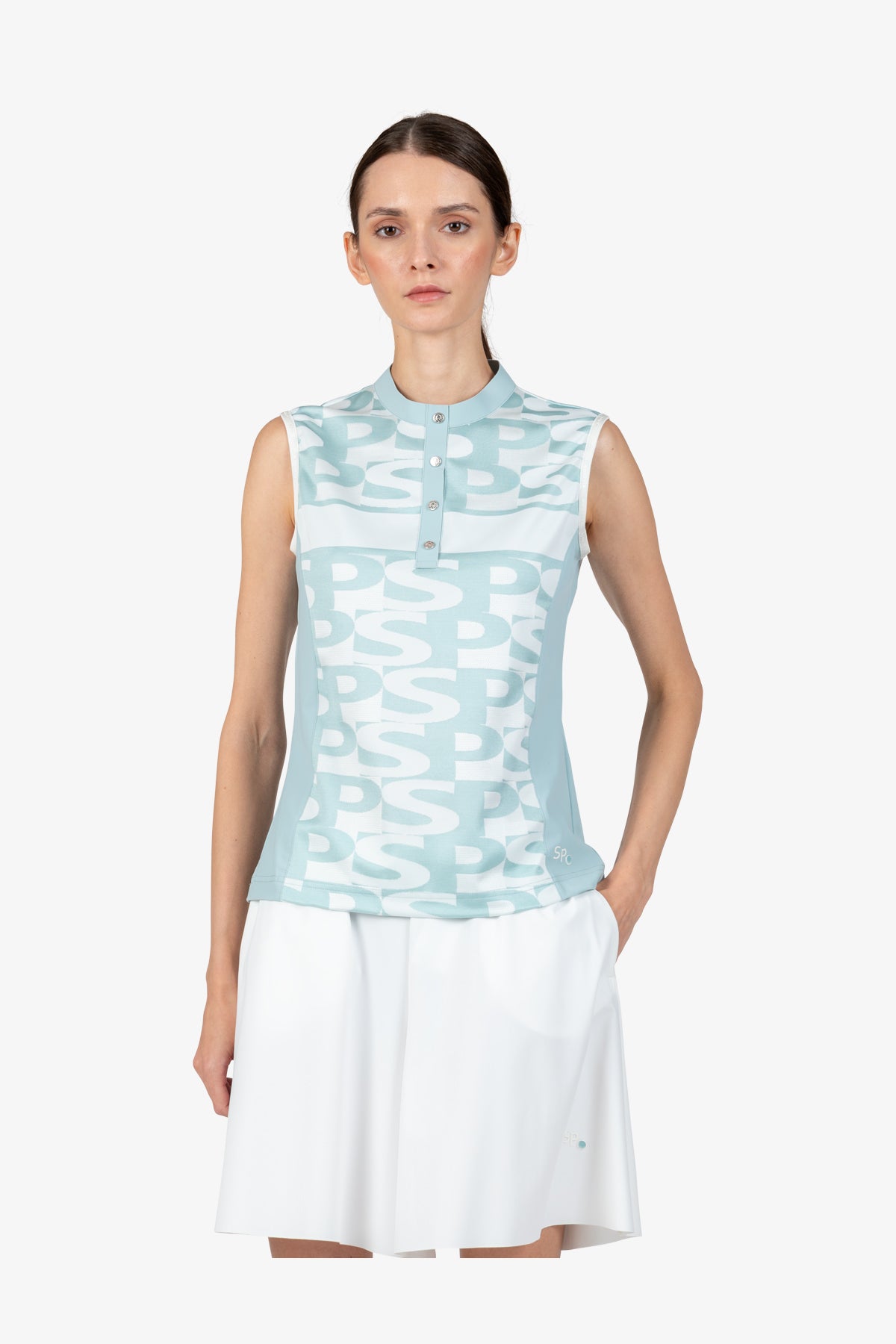 Sleeveless Shirt with Stand-up Collar