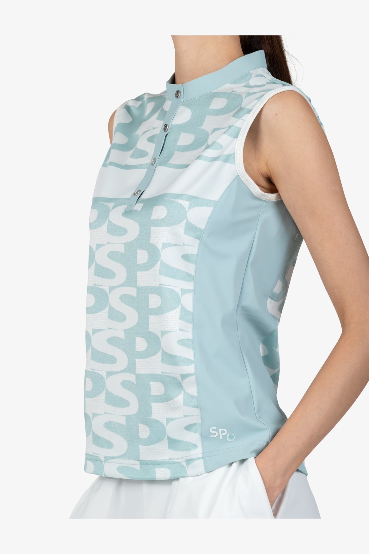 Sleeveless Shirt with Stand-up Collar