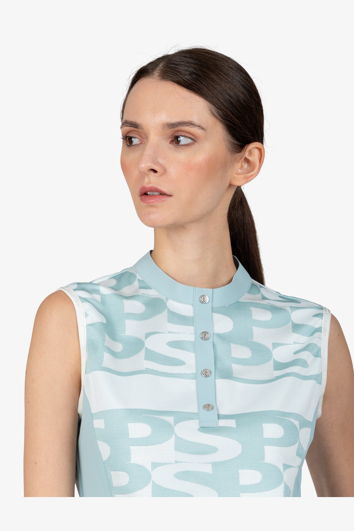 Sleeveless Shirt with Stand-up Collar