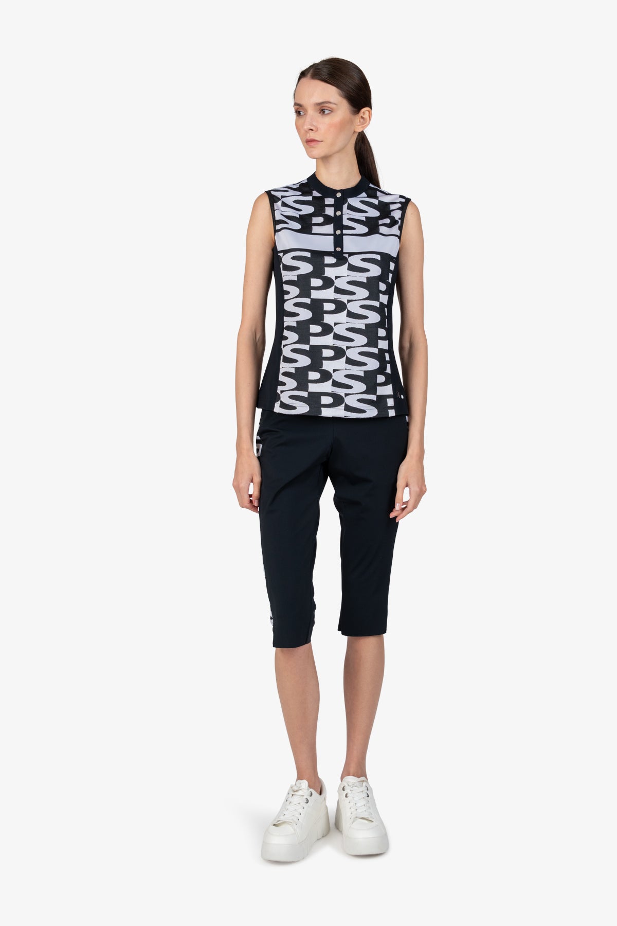 Sleeveless Shirt with Stand-up Collar