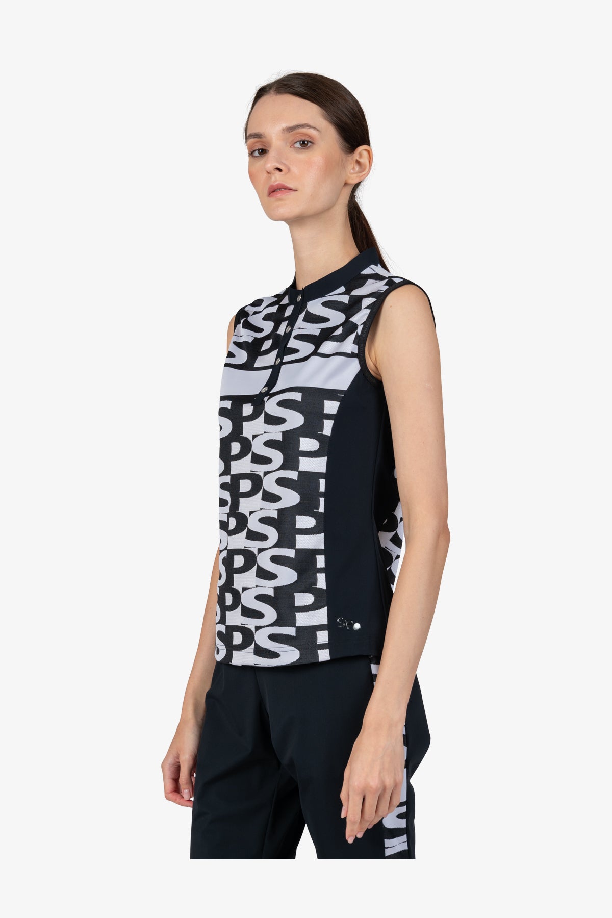 Sleeveless Shirt with Stand-up Collar