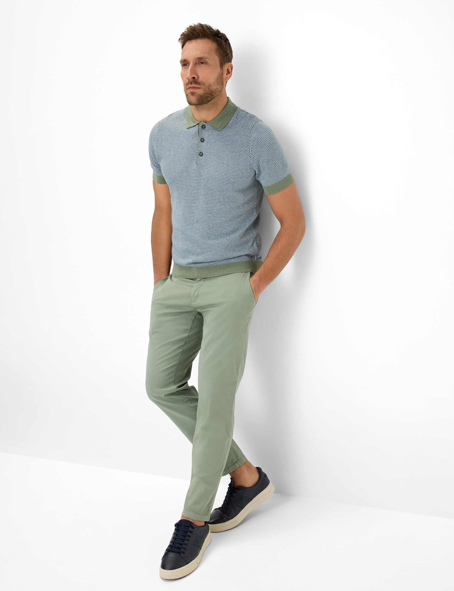 Jacquard: Knitted Polo in Cotton-Linen Mix