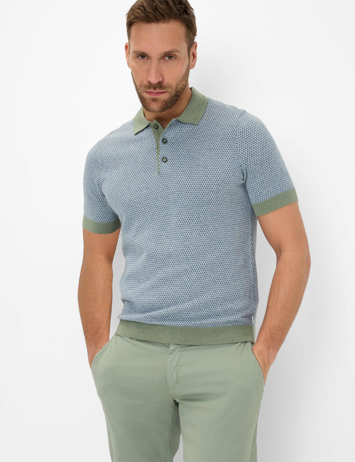 Jacquard: Knitted Polo in Cotton-Linen Mix